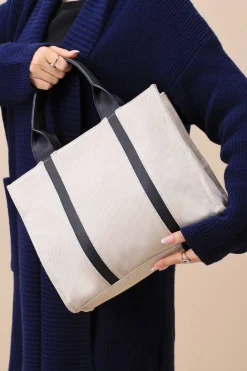 Beige & Black Tote Bag-444702103