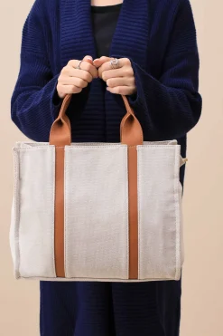 Beige & Brown Tote Bag-444702113