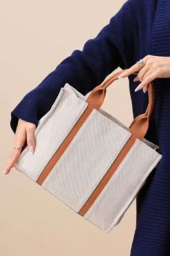 Beige & Brown Tote Bag-444702113