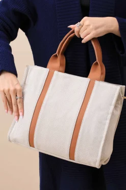 Beige & Brown Tote Bag-444702113