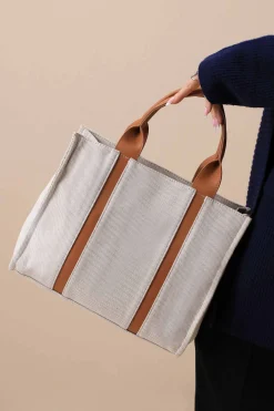 Beige & Brown Tote Bag-444702113