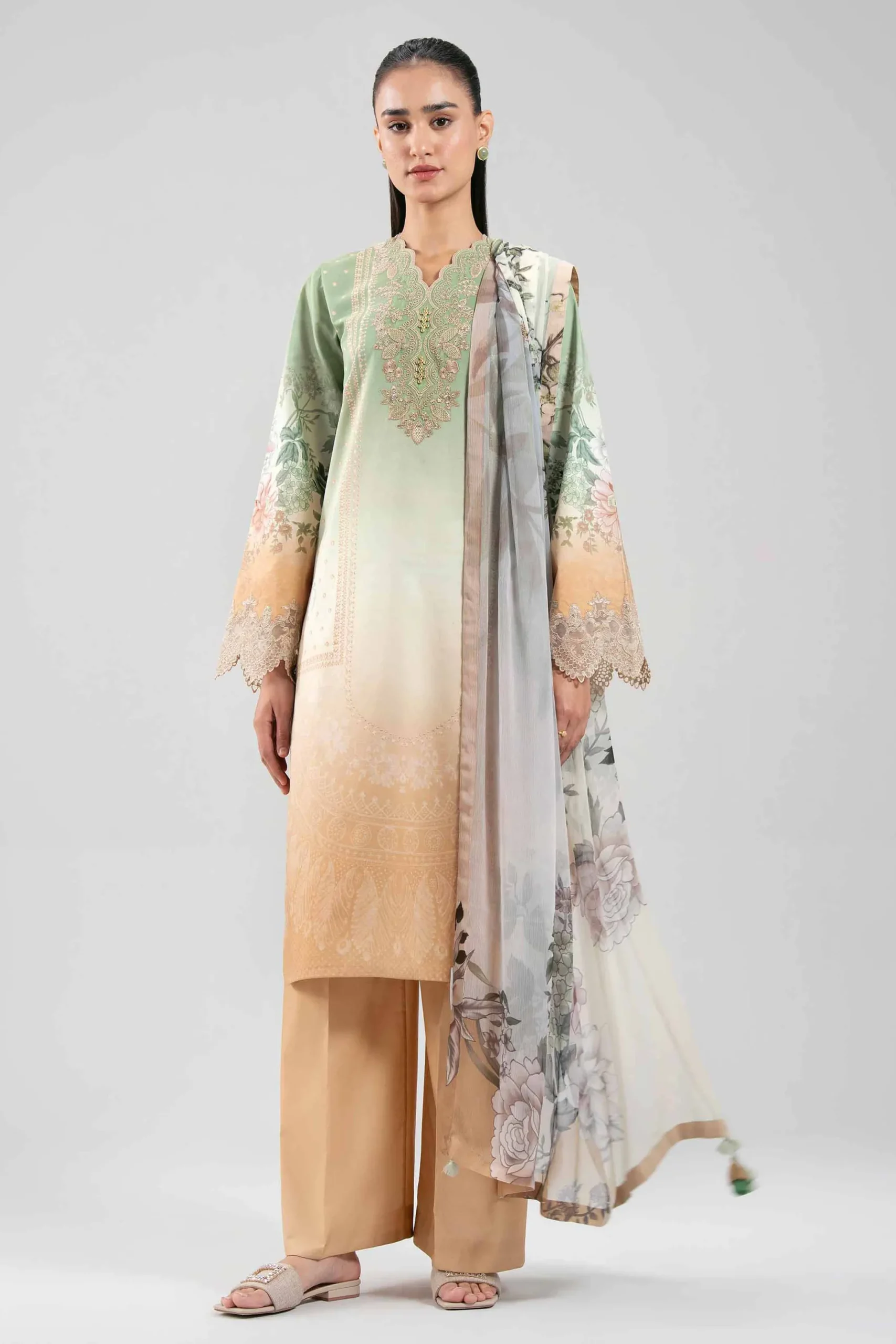 3 Piece - Digital Printed Embroidered Suit - 42601214