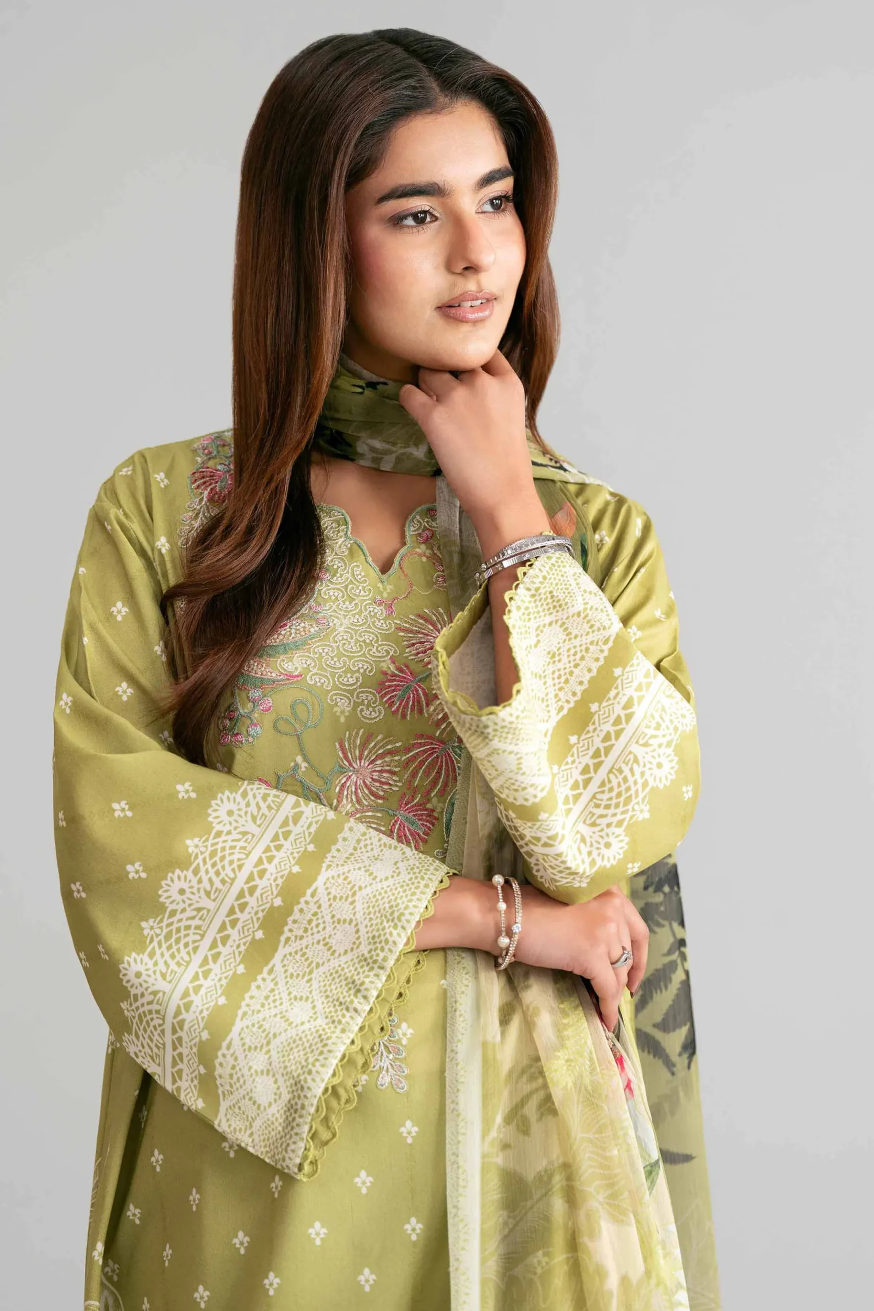 3 Piece - Digital Printed Embroidered Suit - 42601562