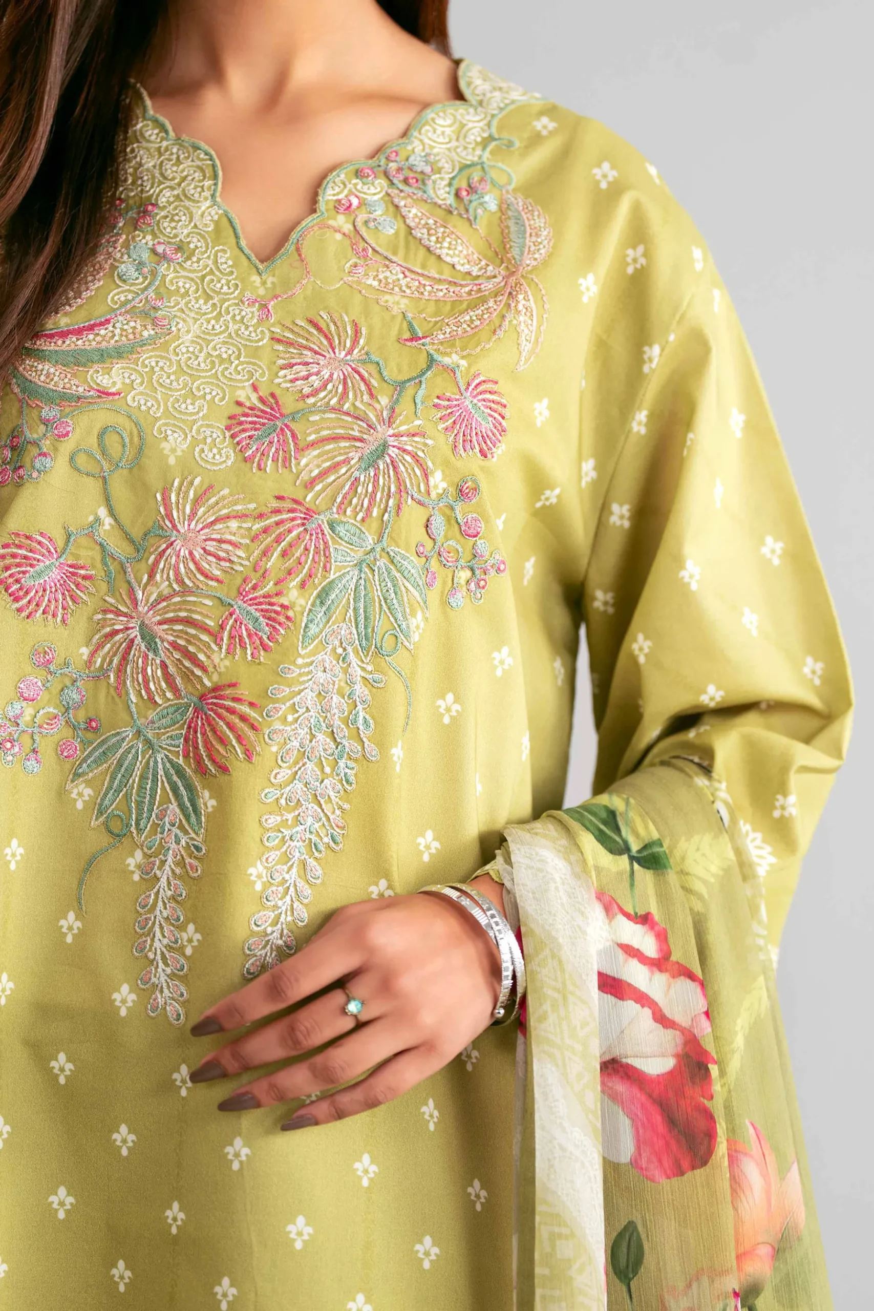 3 Piece - Digital Printed Embroidered Suit - 42601562