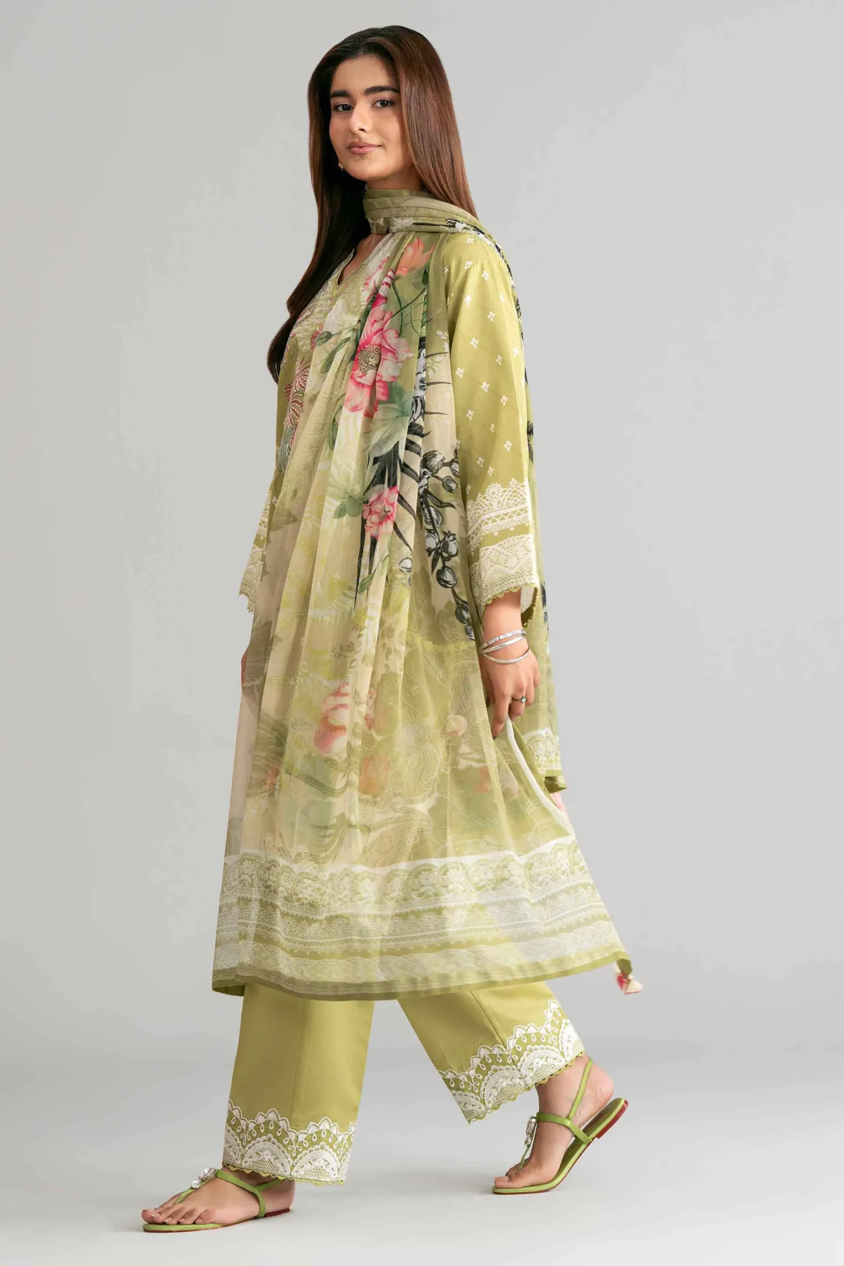 3 Piece - Digital Printed Embroidered Suit - 42601562