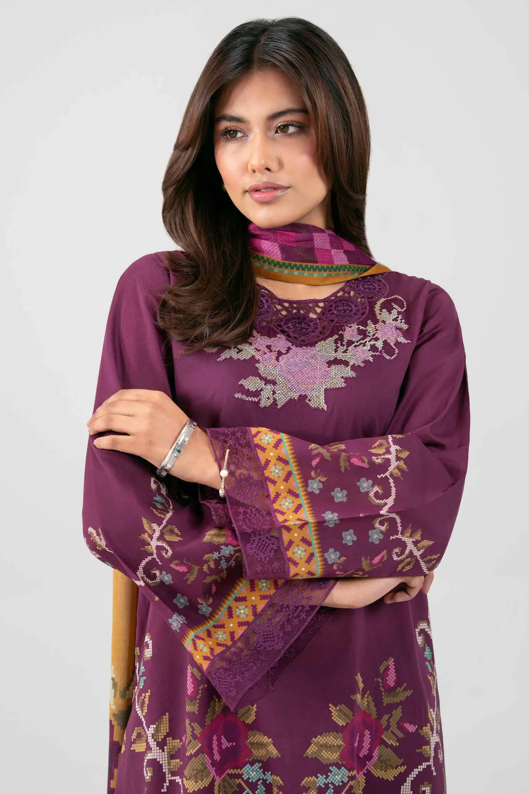 3 Piece - Digital Printed Embroidered Suit - 42601462