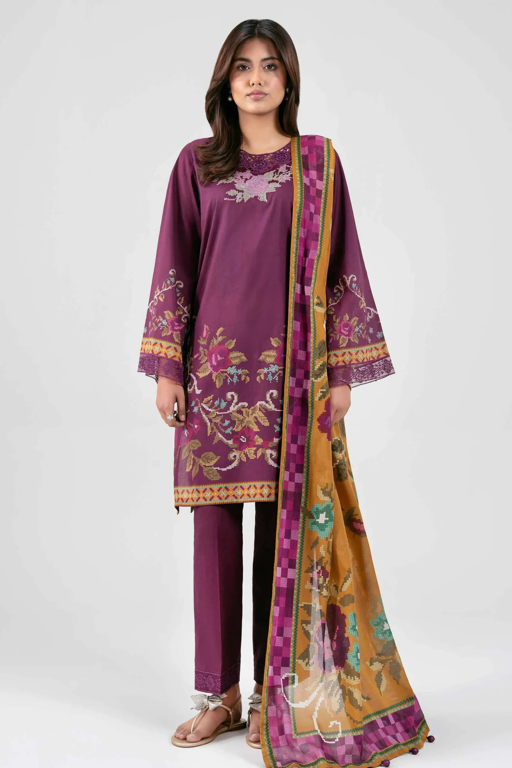 3 Piece - Digital Printed Embroidered Suit - 42601462