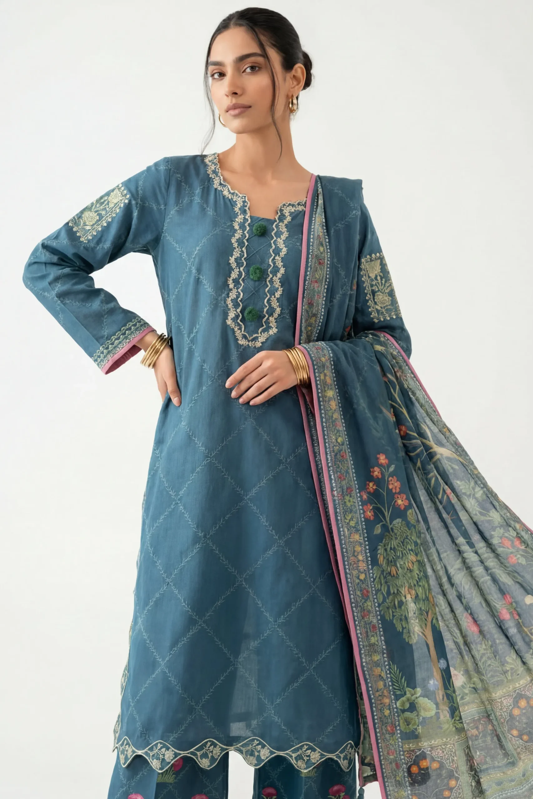 3 Piece - Digital Printed Embroidered Suit - 42601358