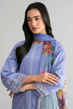 3 Piece - Digital Printed Embroidered Suit - 42601549