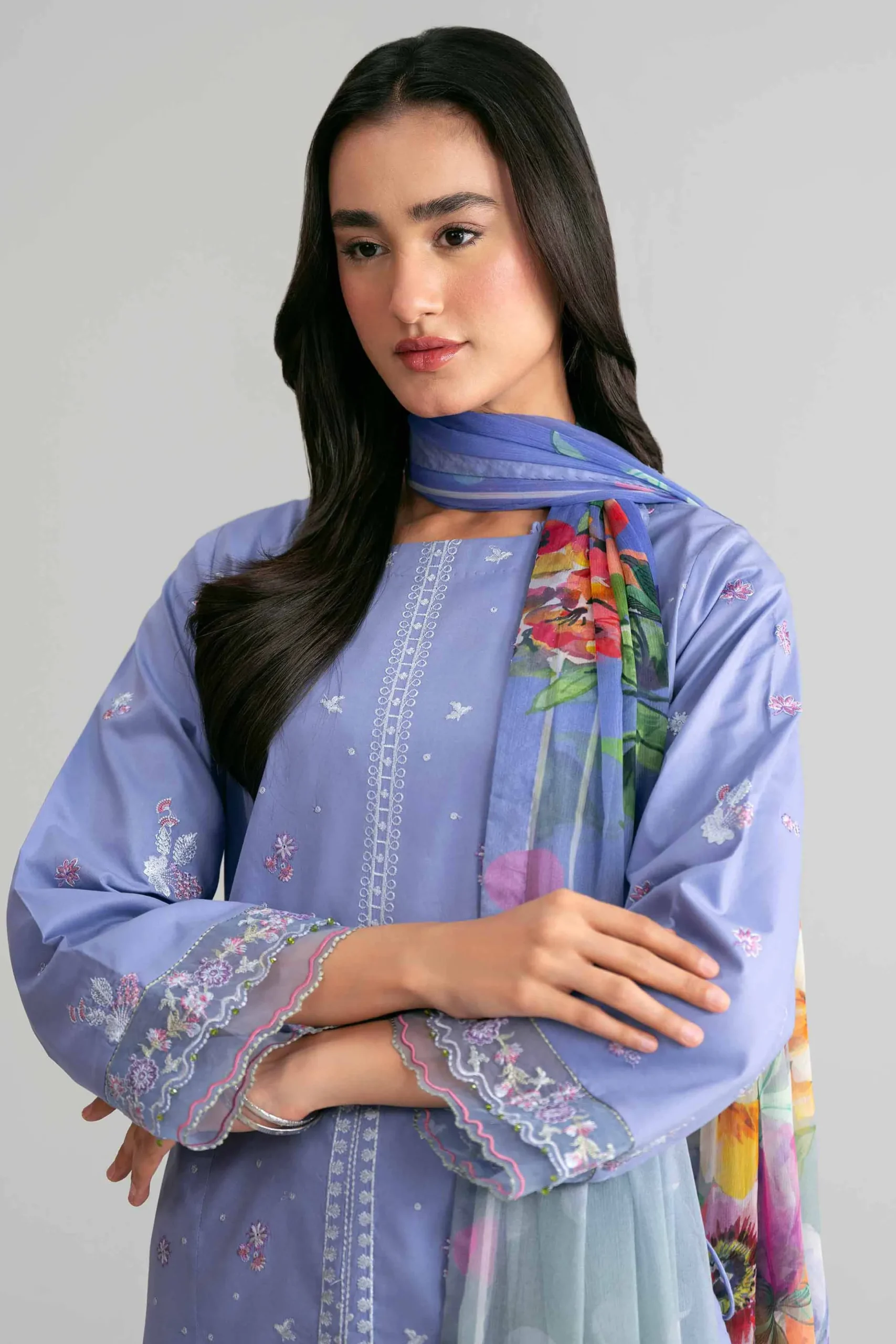 3 Piece - Digital Printed Embroidered Suit - 42601549