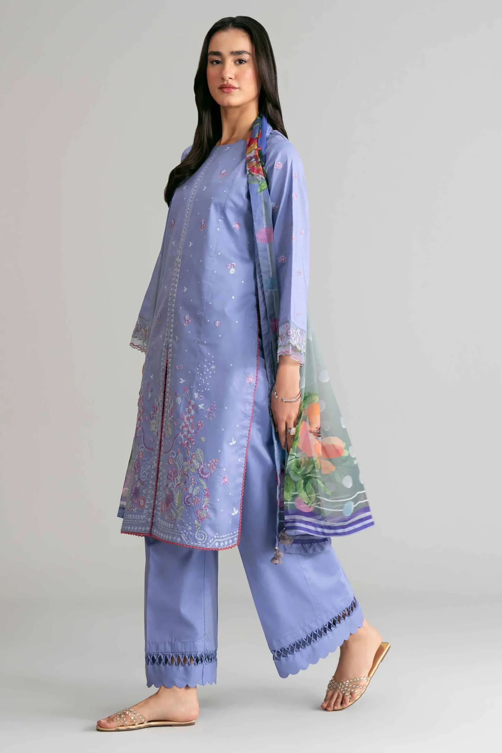 3 Piece - Digital Printed Embroidered Suit - 42601549