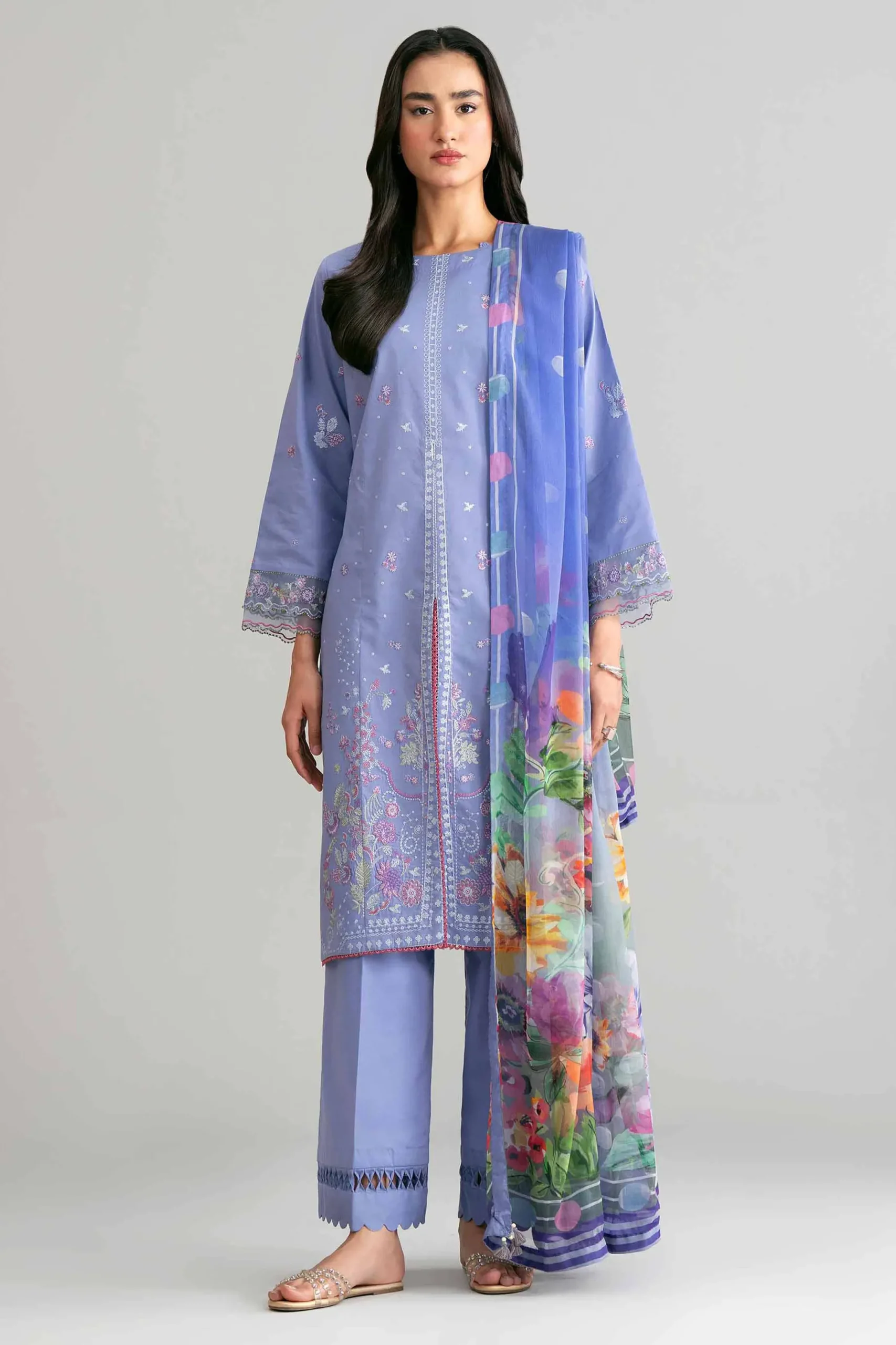 3 Piece - Digital Printed Embroidered Suit - 42601549