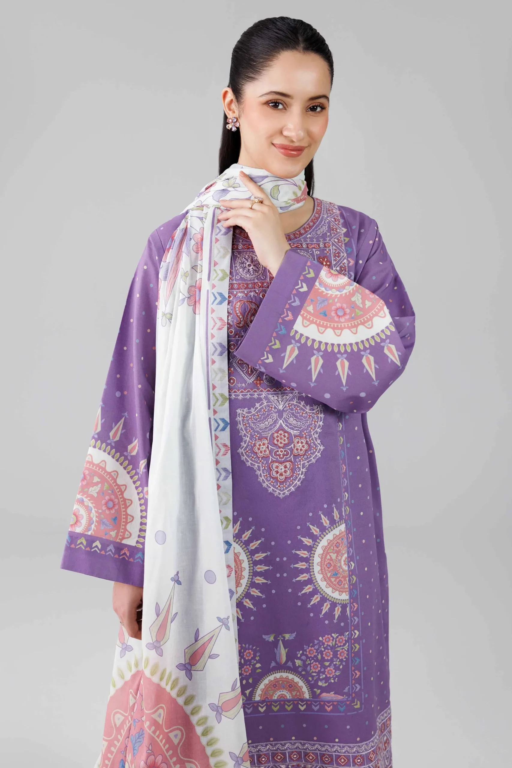 3 Piece - Digital Printed Embroidered Suit - 42601835