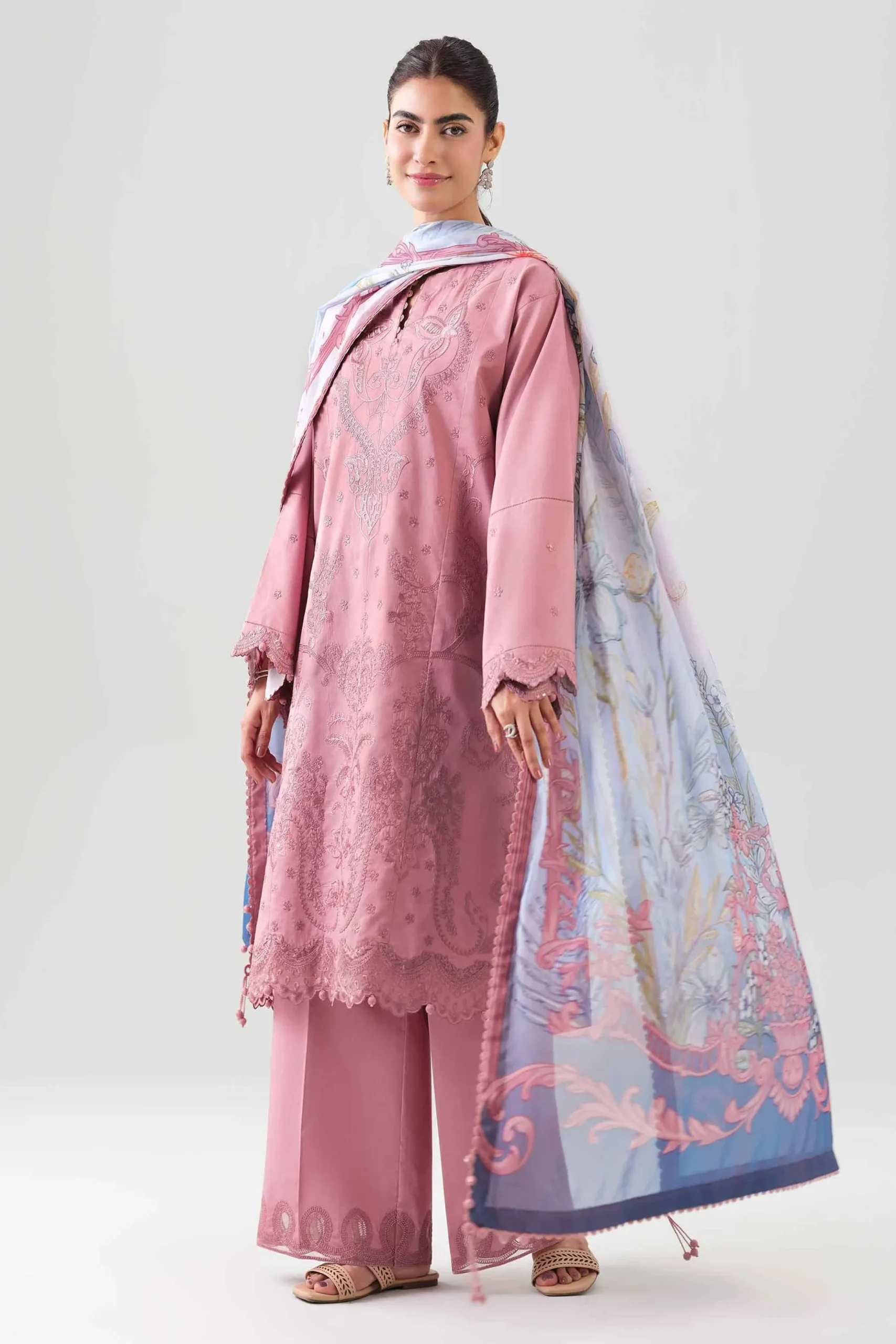 3 Piece - Digital Printed Embroidered Suit - 42601077
