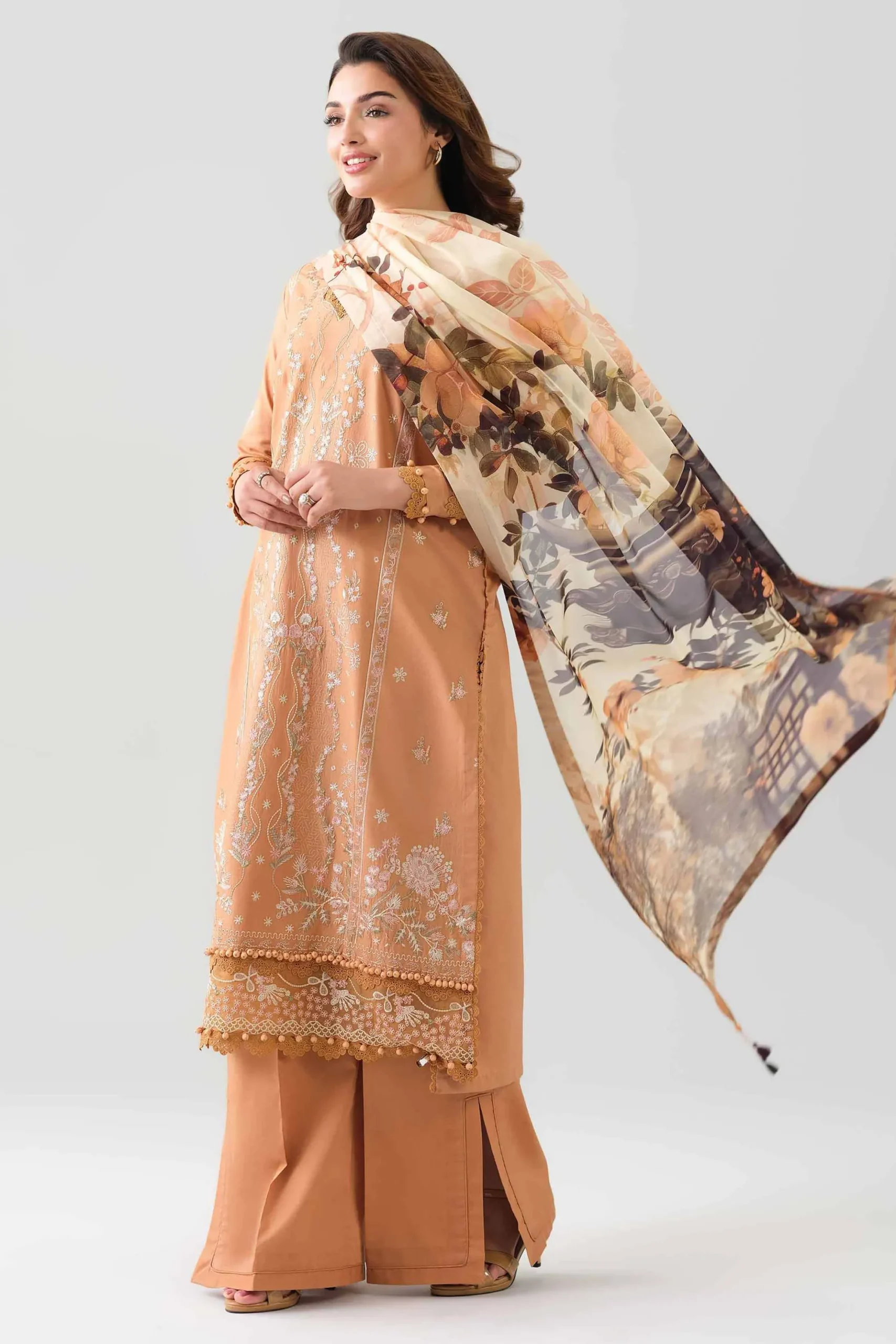 3 Piece - Digital Printed Embroidered Suit - 42601076