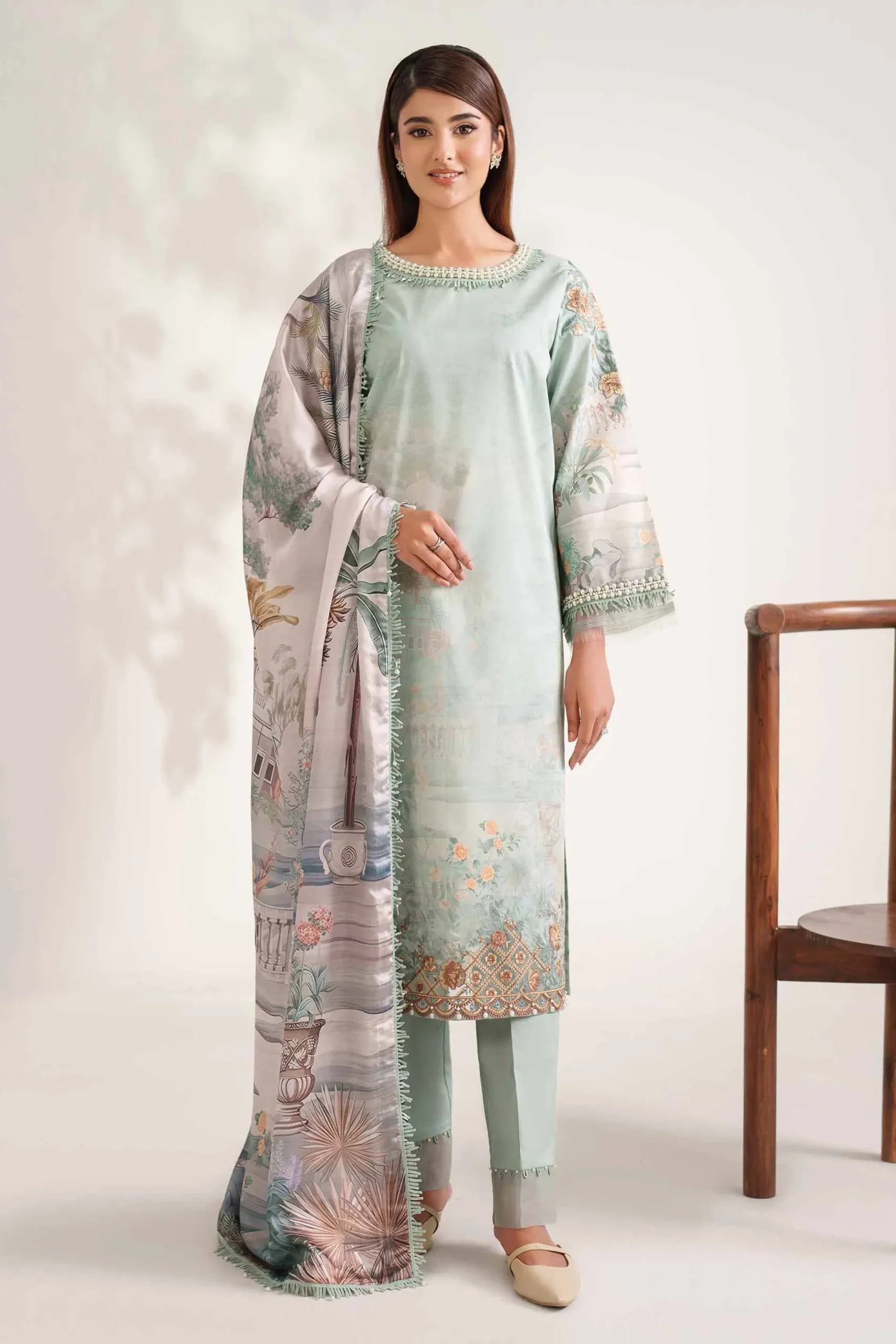 3 Piece - Digital Printed Embroidered Suit - 42502217