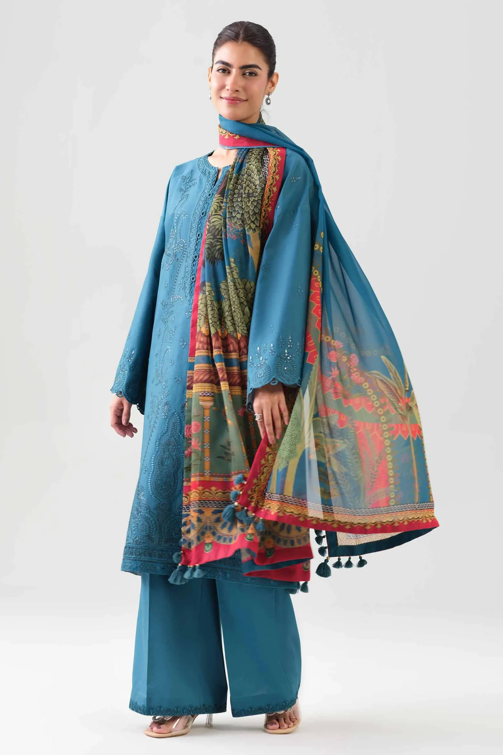 3 Piece - Digital Printed Embroidered Suit - 42601073