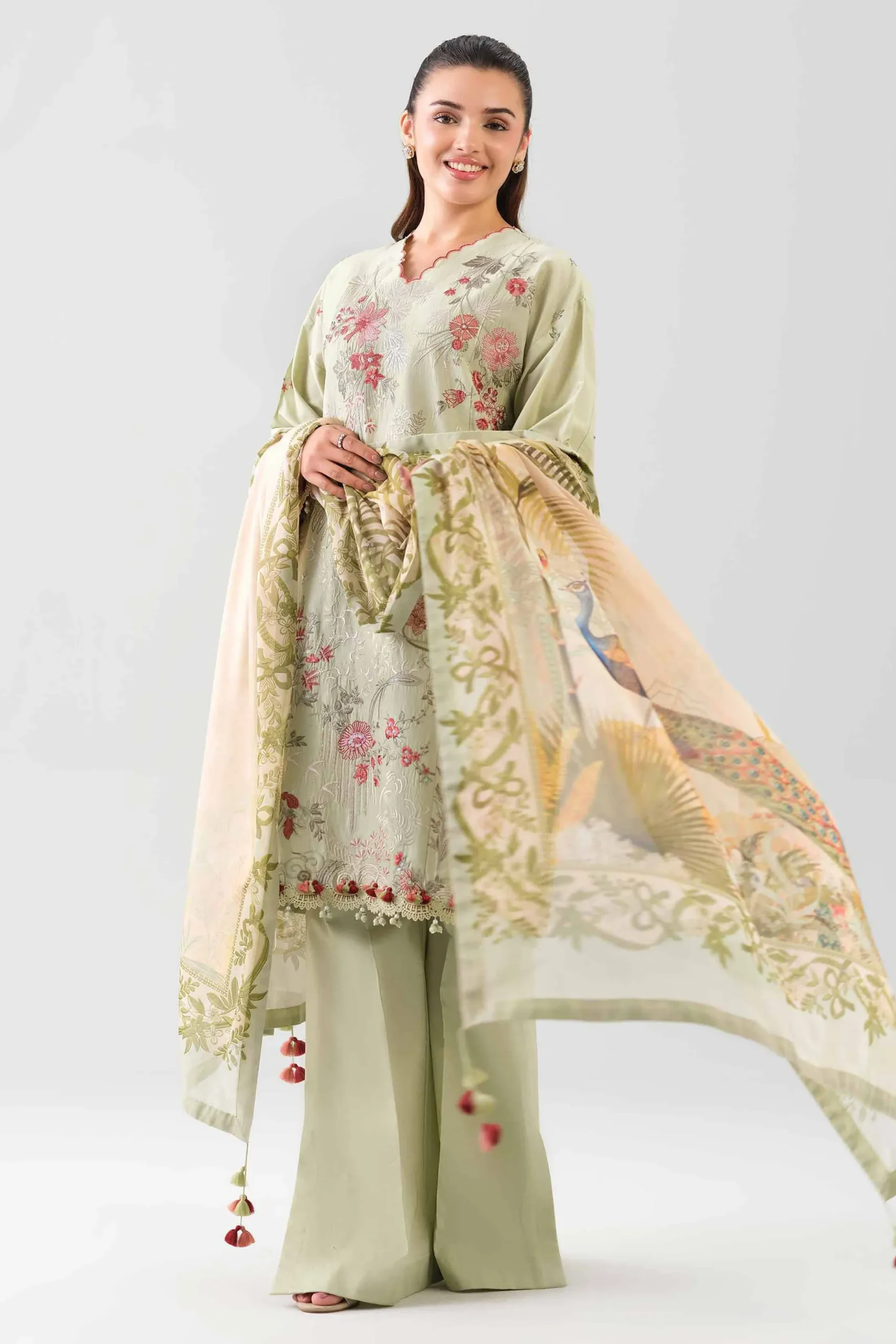 3 Piece - Digital Printed Embroidered Suit - 42601074