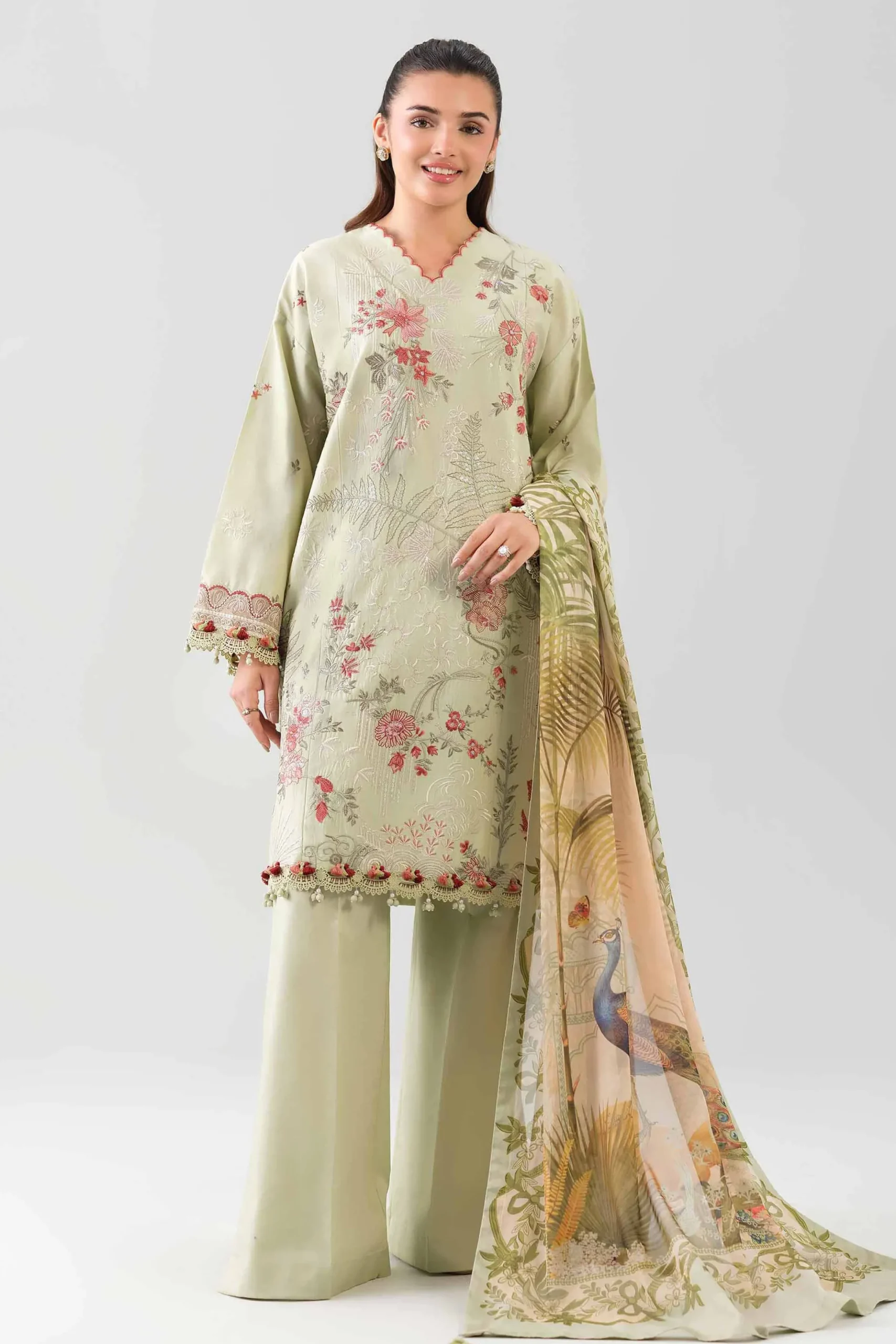 3 Piece - Digital Printed Embroidered Suit - 42601074