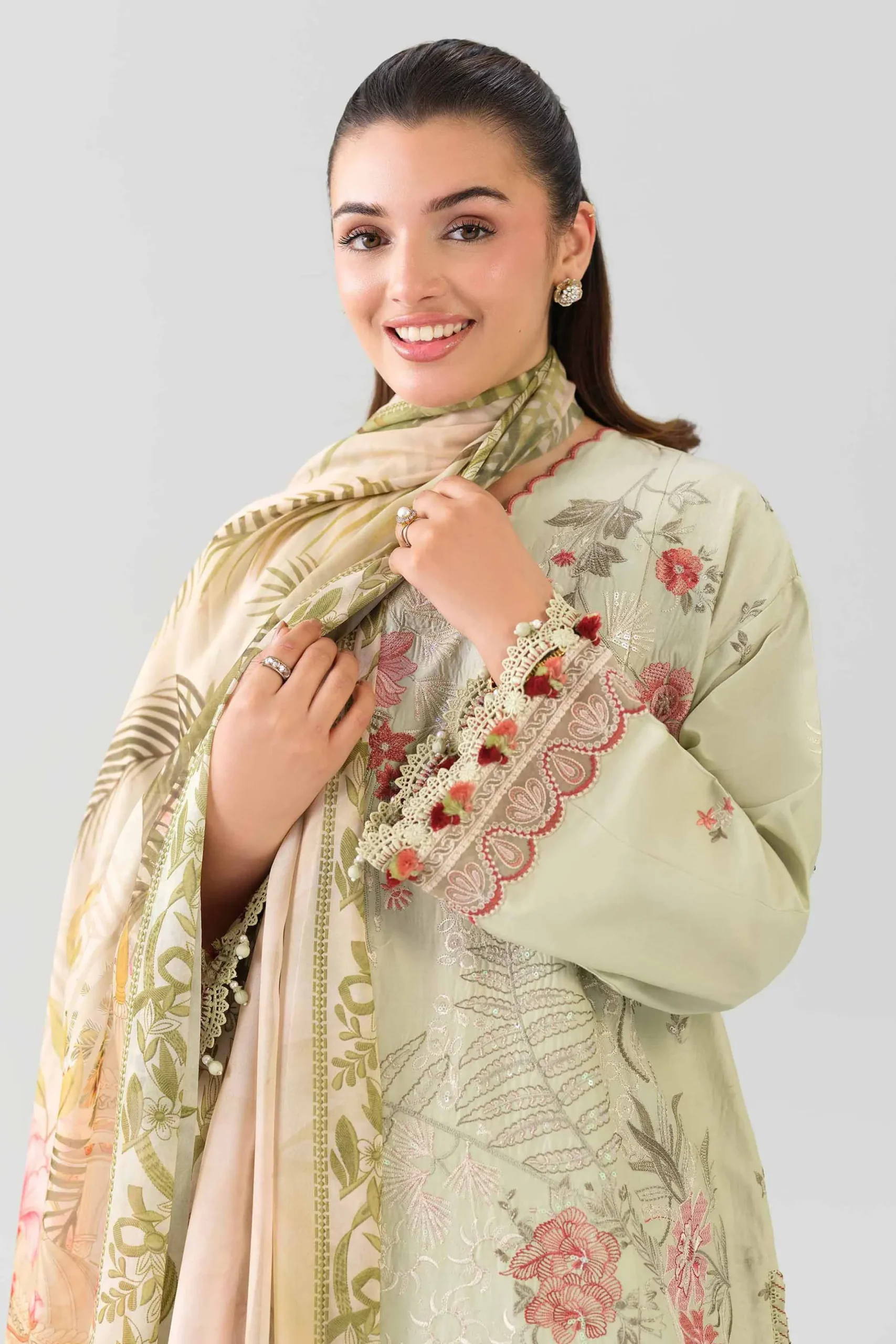 3 Piece - Digital Printed Embroidered Suit - 42601074