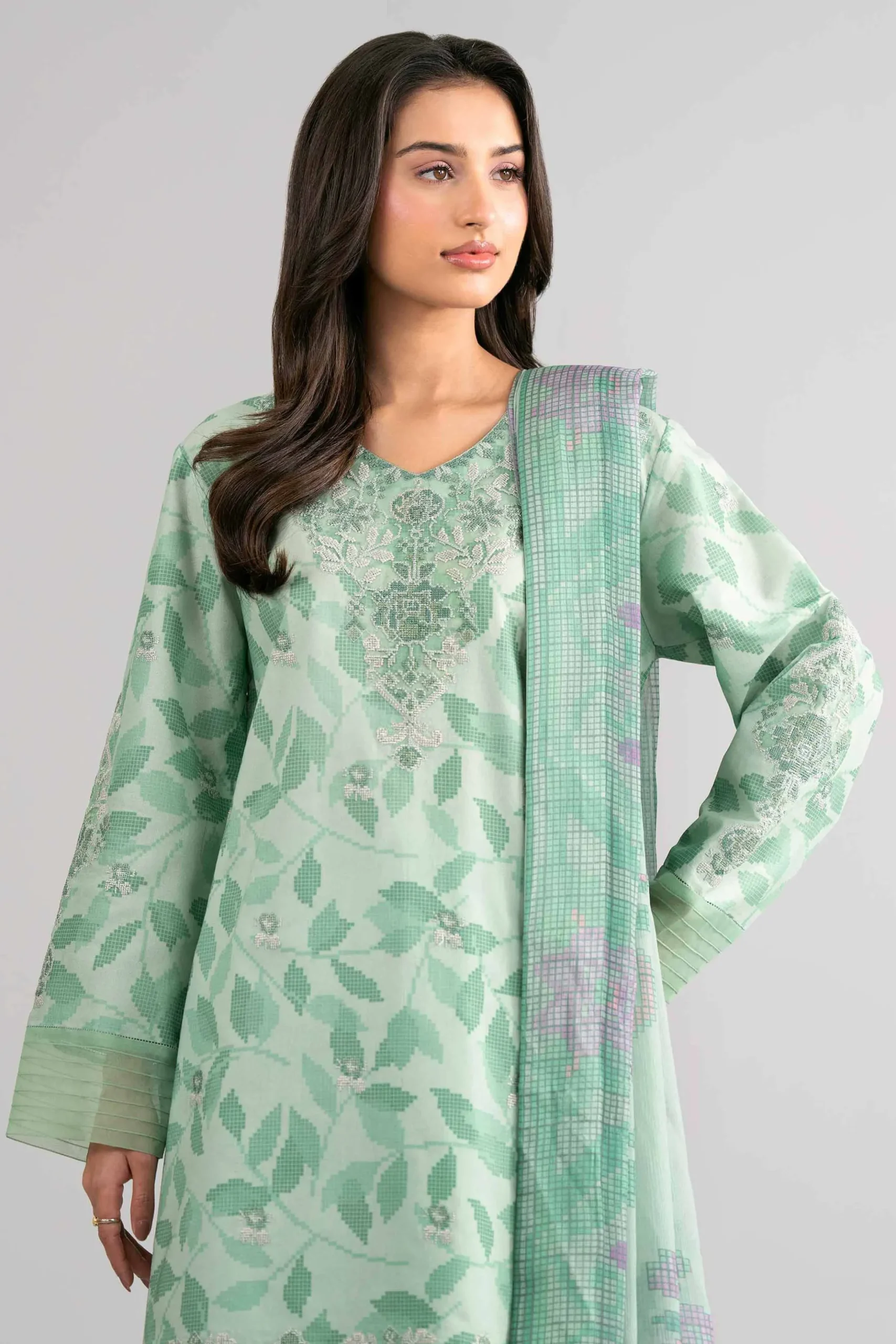 3 Piece - Digital Printed Embroidered Suit - 42601743