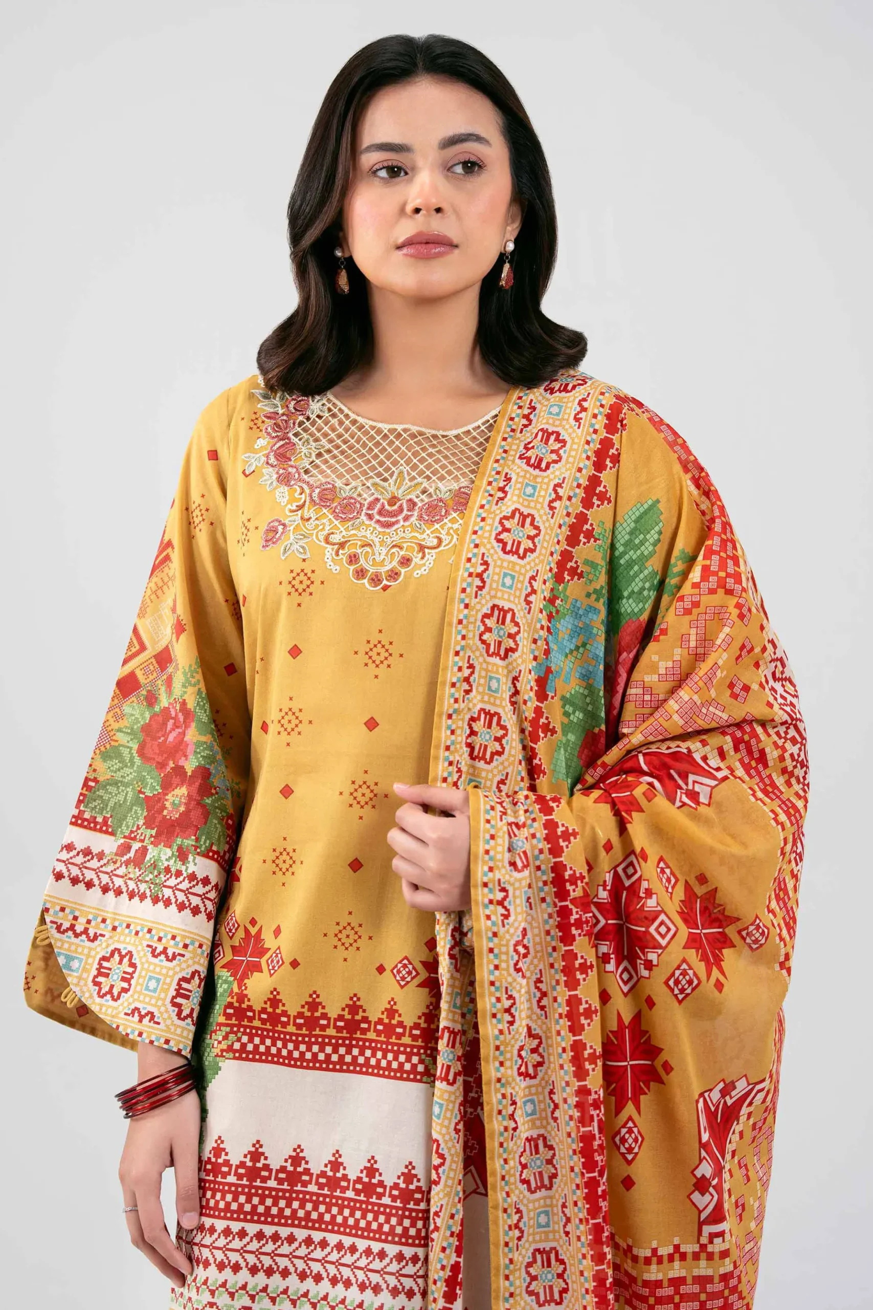 3 Piece - Digital Printed Embroidered Suit - 42601455