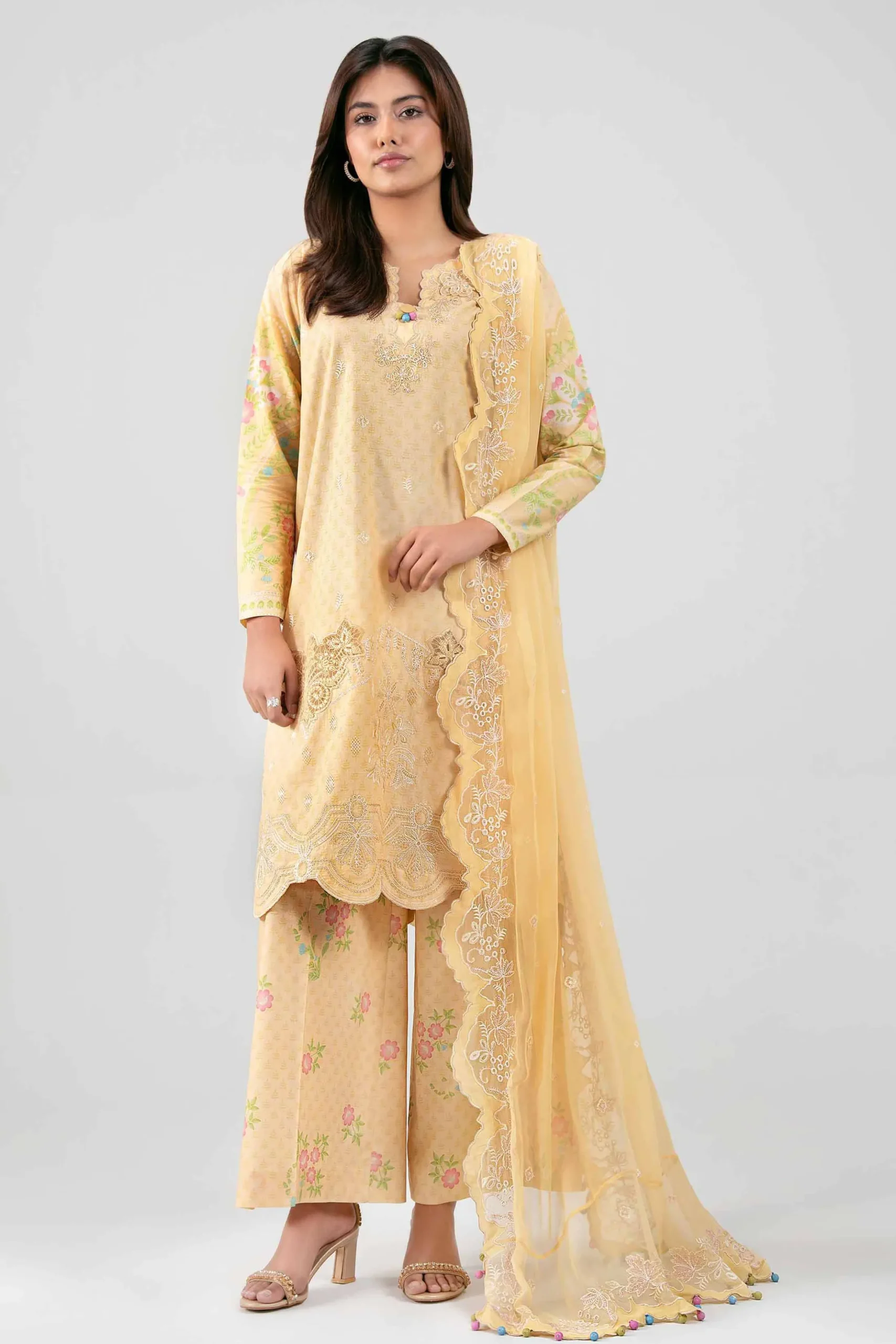 3 Piece - Digital Printed Embroidered Suit - 42601388