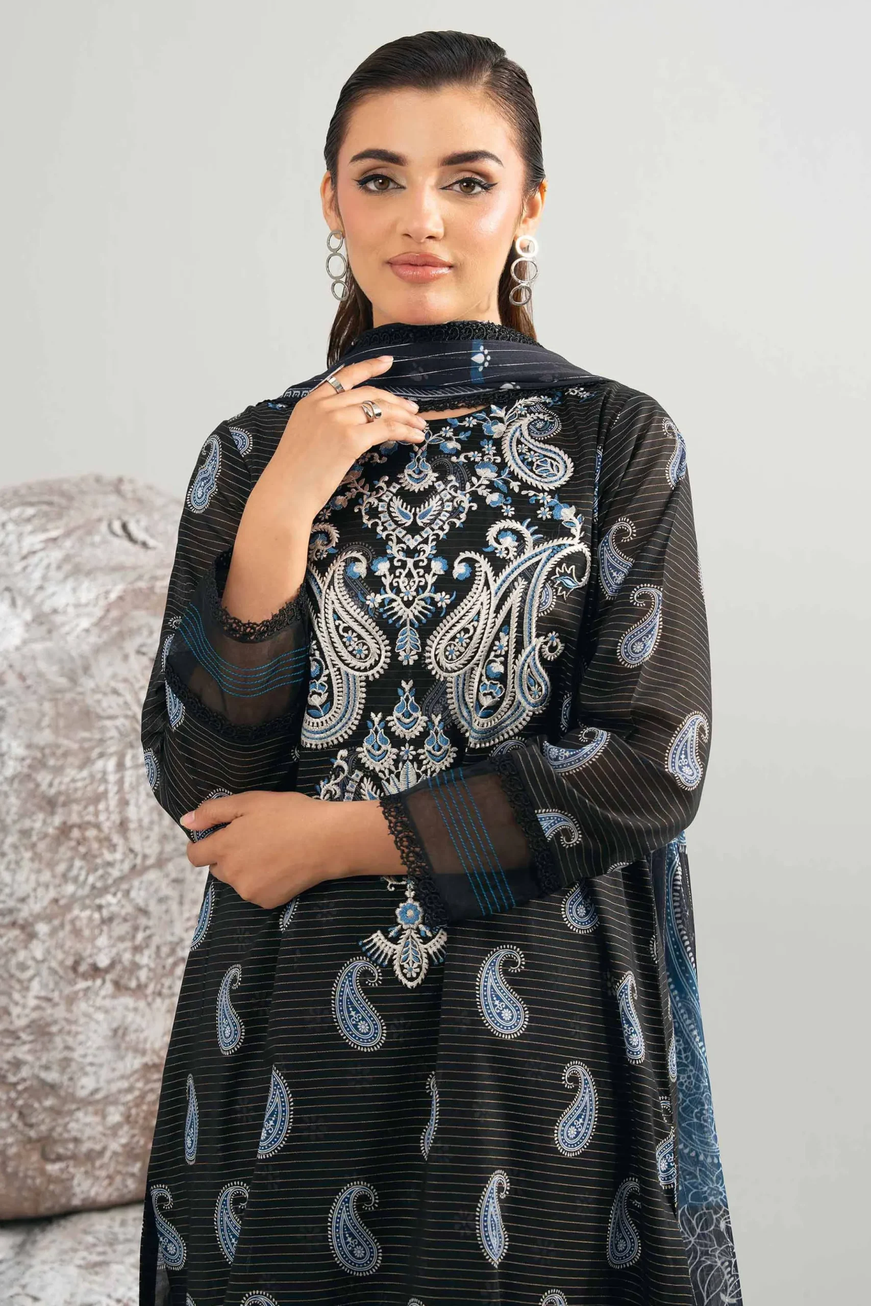 3 Piece - Digital Printed Embroidered Suit - 42502044