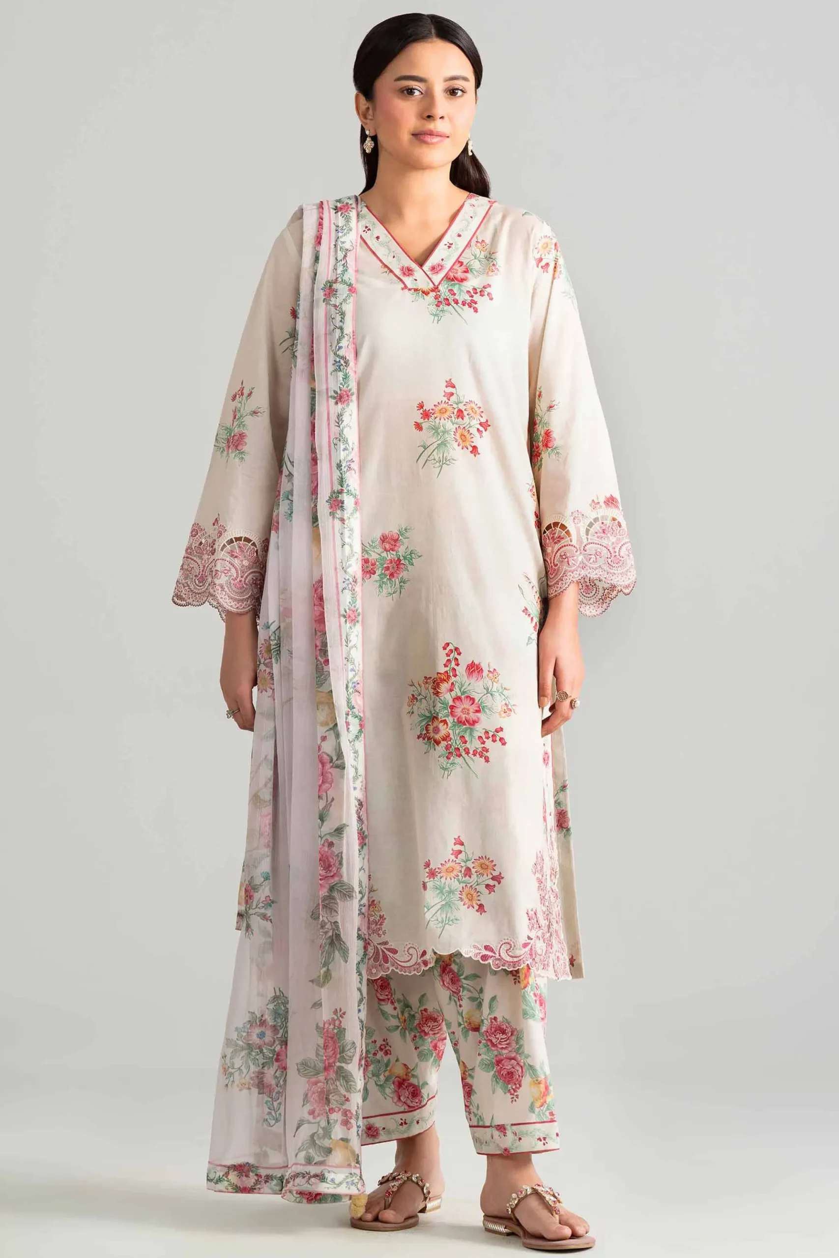 3 Piece - Digital Printed Embroidered Suit - 42601912