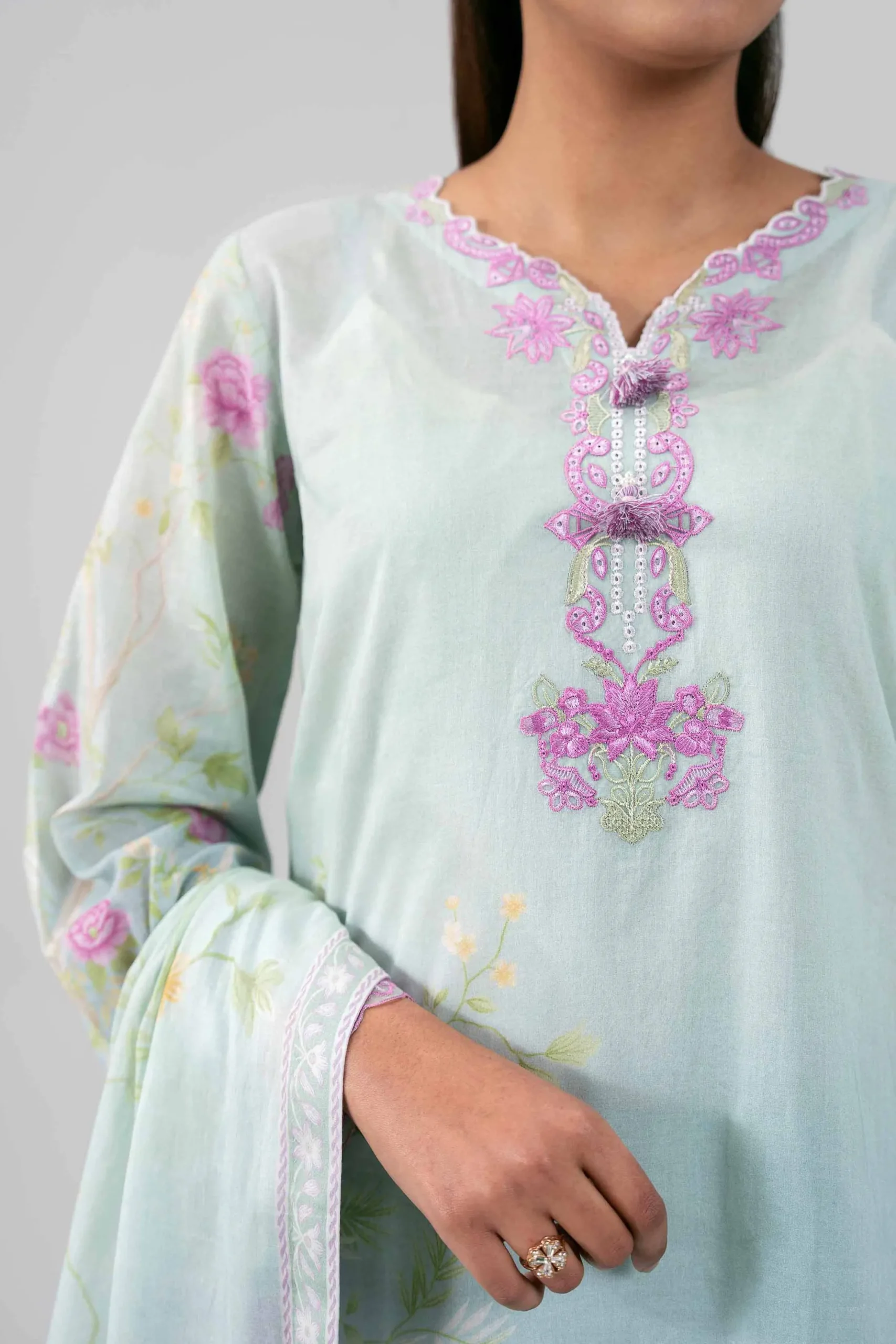 3 Piece - Digital Printed Embroidered Suit - 42601463