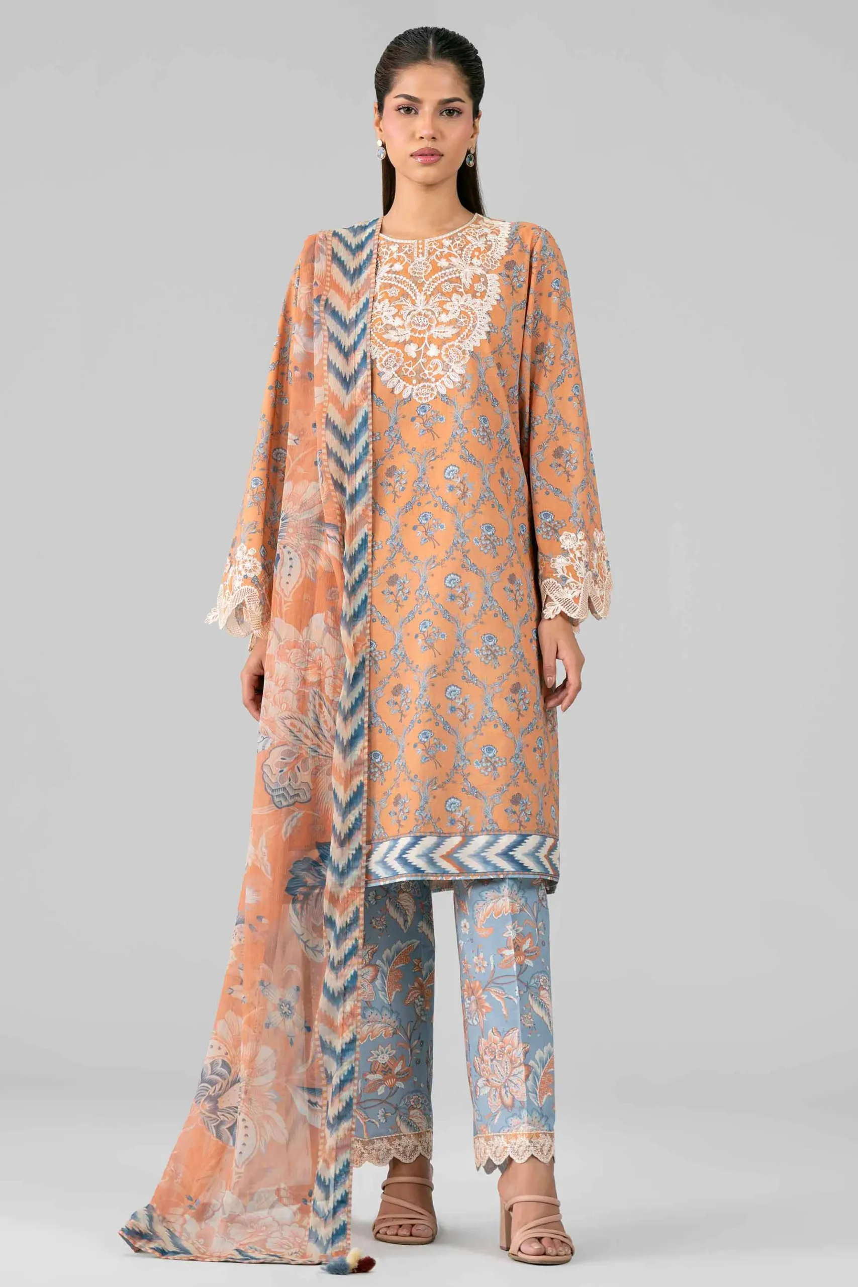 3 Piece - Digital Printed Embroidered Suit - 42601914