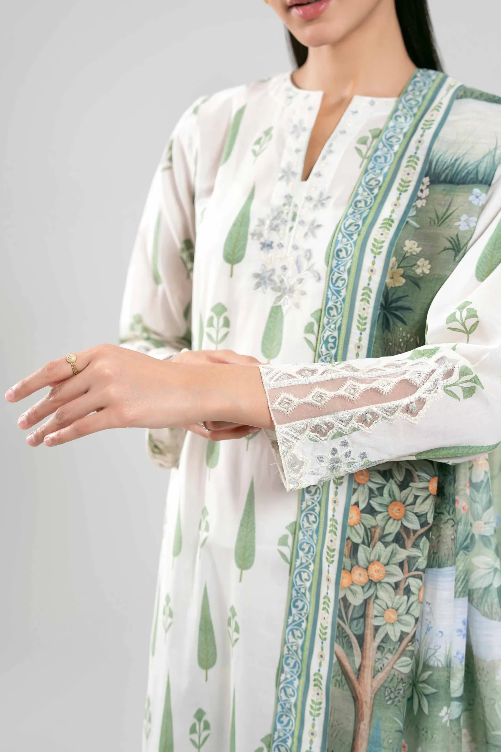 3 Piece - Digital Printed Embroidered Suit - 42601357