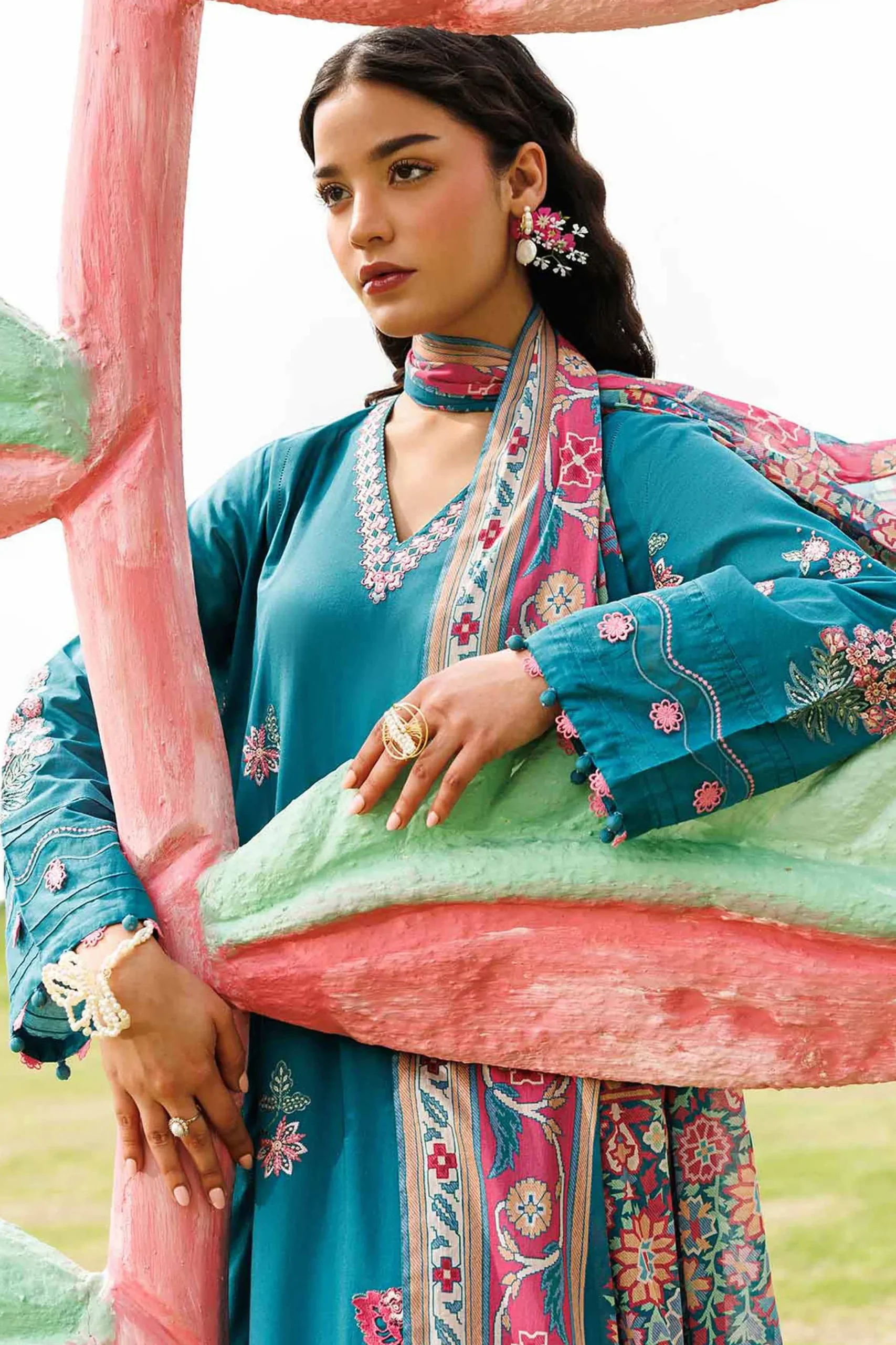 3 Piece - Digital Printed Embroidered Suit - 42601529