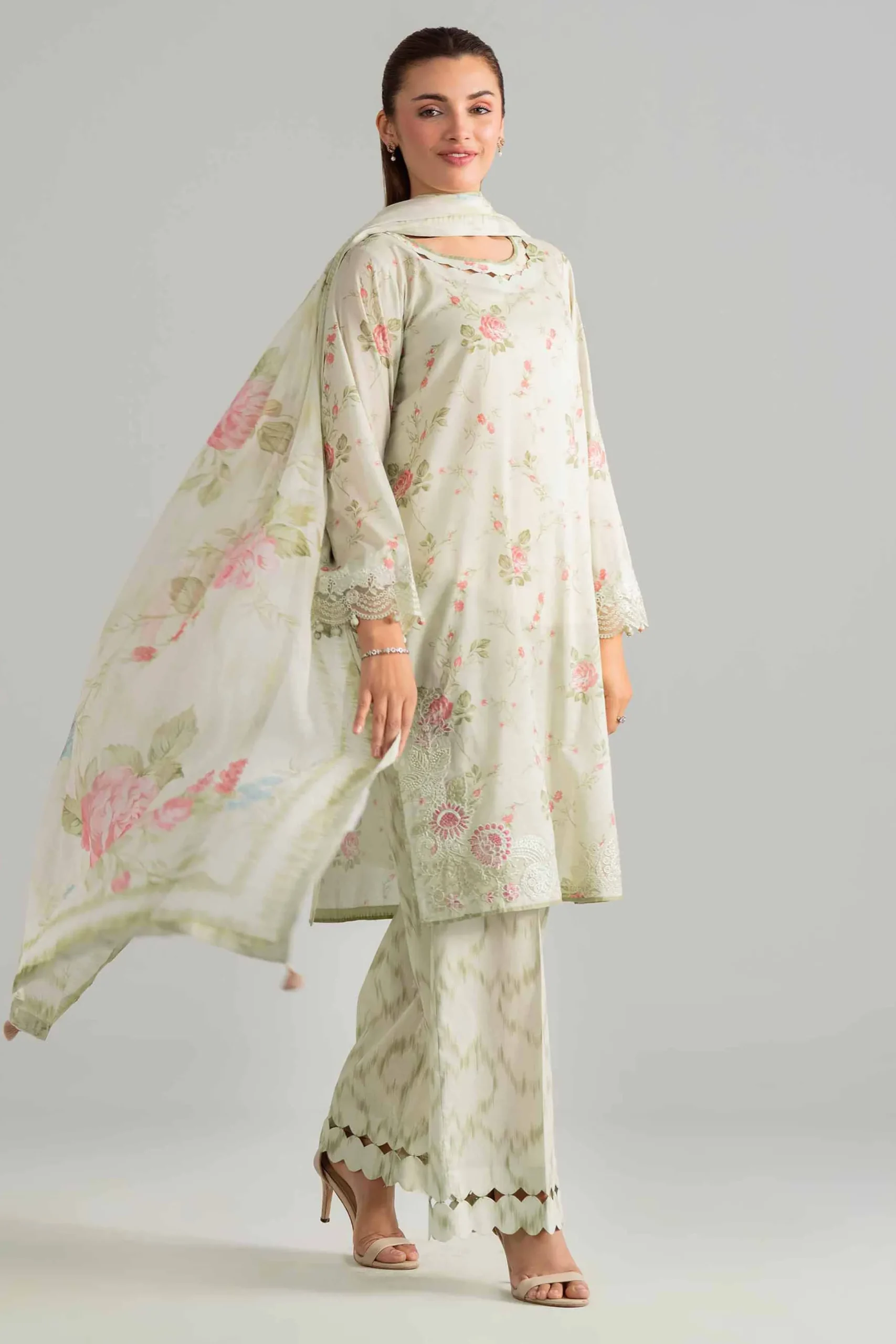 3 Piece - Digital Printed Embroidered Suit - 42601913