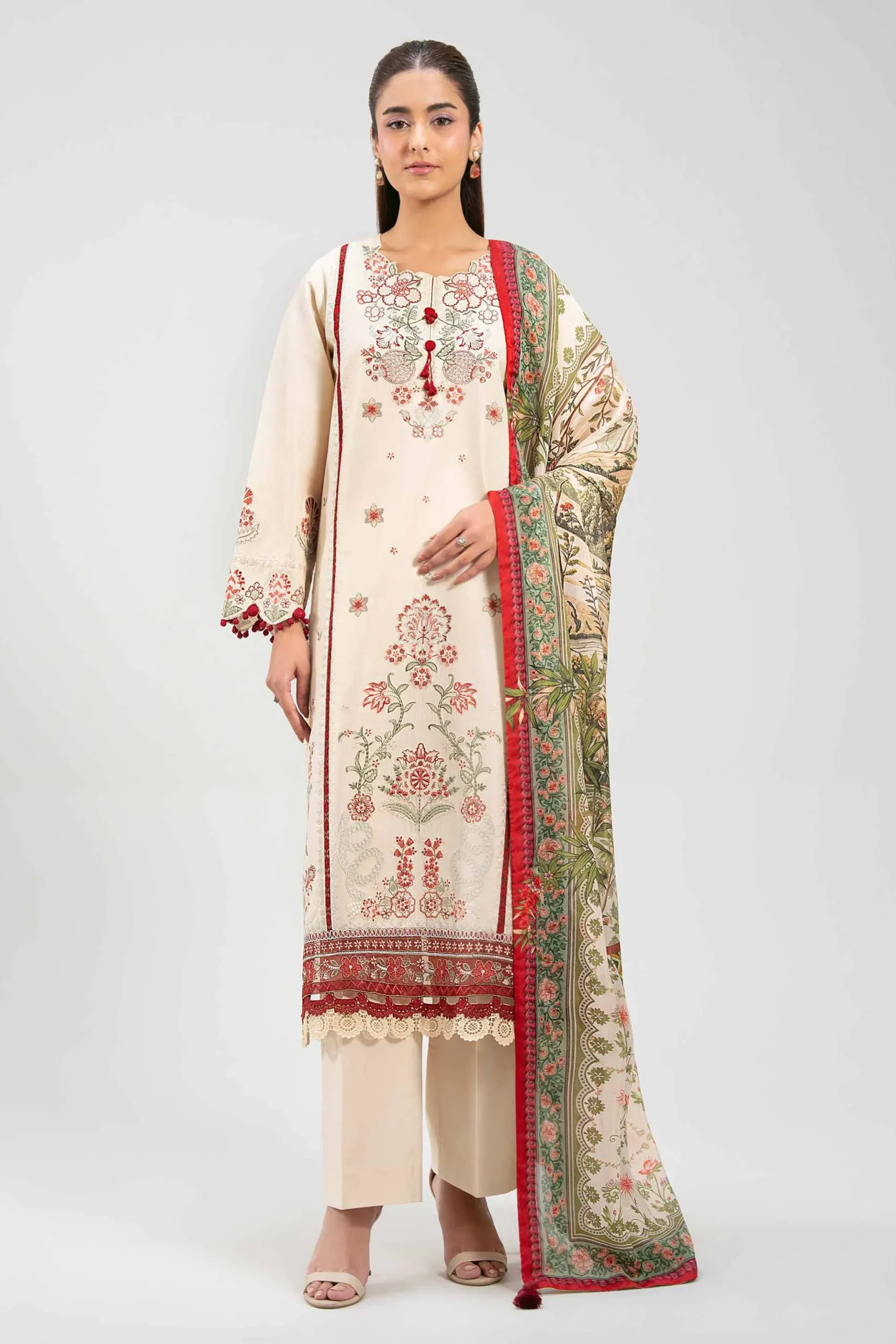 3 Piece - Digital Printed Embroidered Suit - 42601322