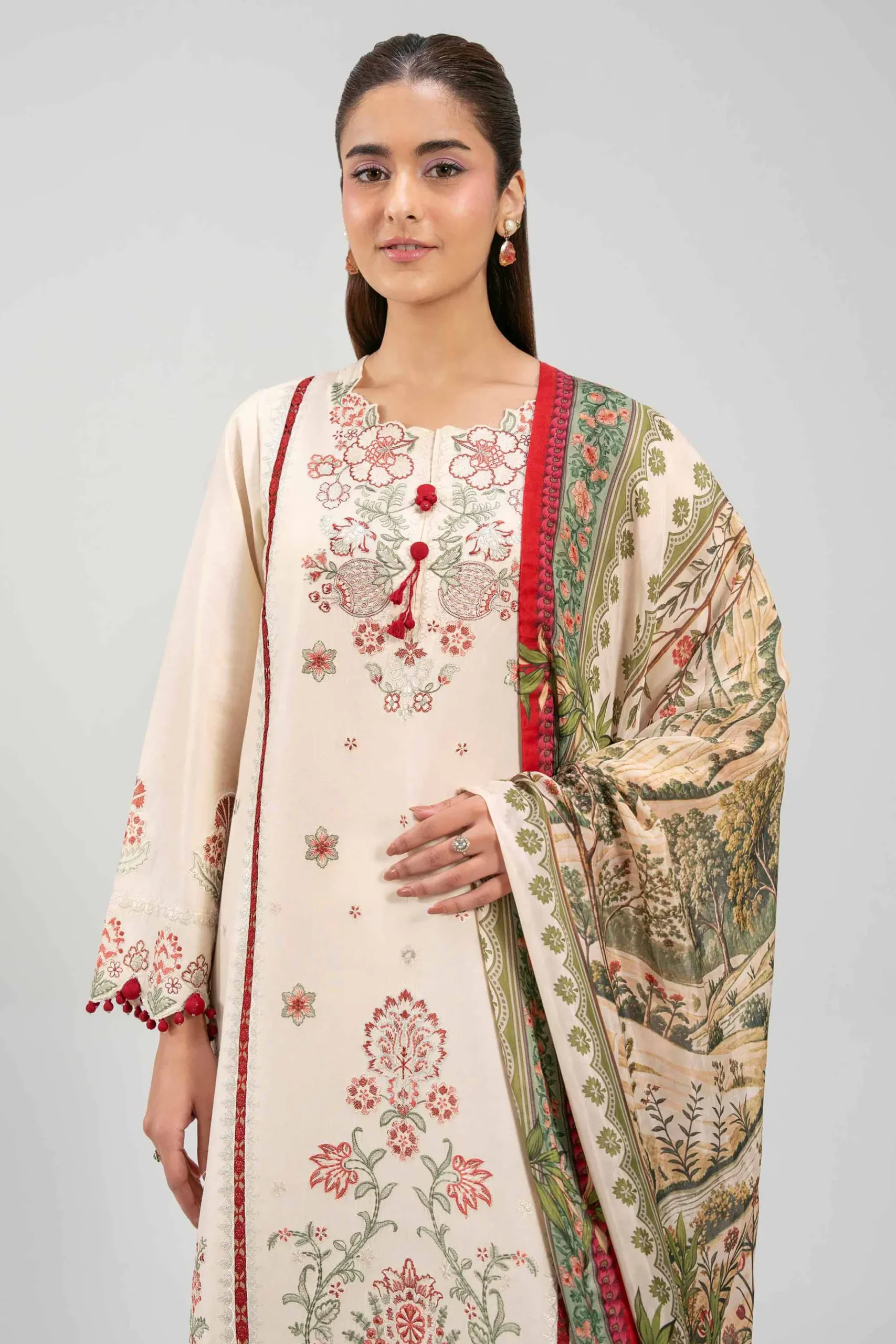 3 Piece - Digital Printed Embroidered Suit - 42601322