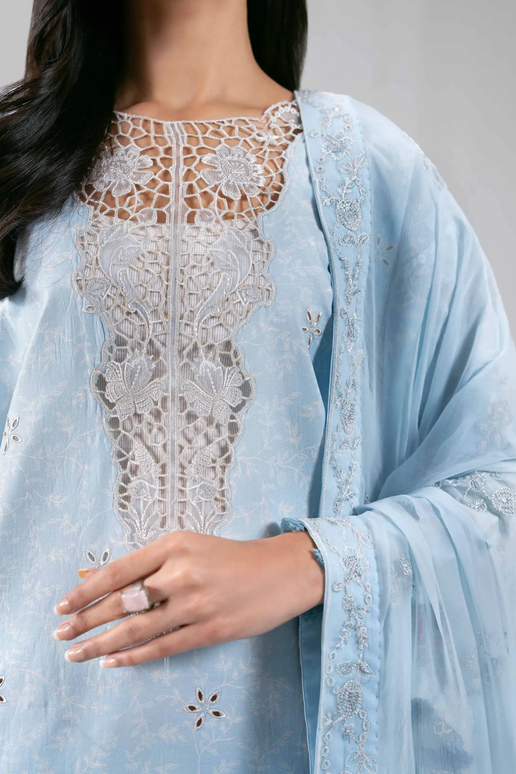 3 Piece - Digital Printed Embroidered Suit - 42601387
