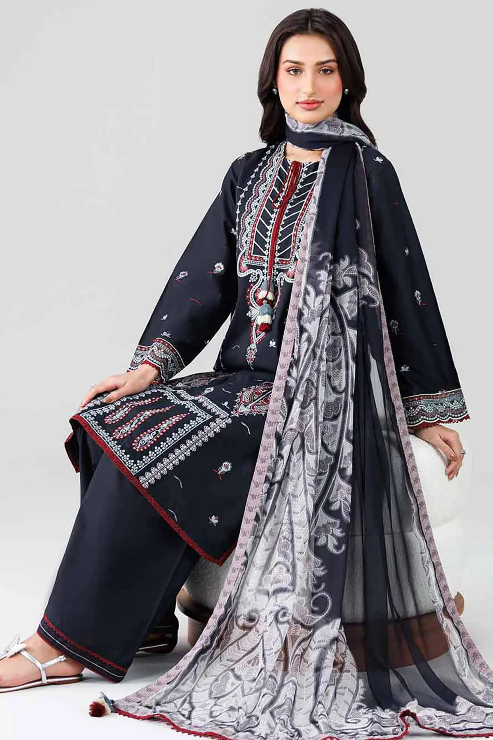 3 Piece - Digital Printed Embroidered Suit - 42601833