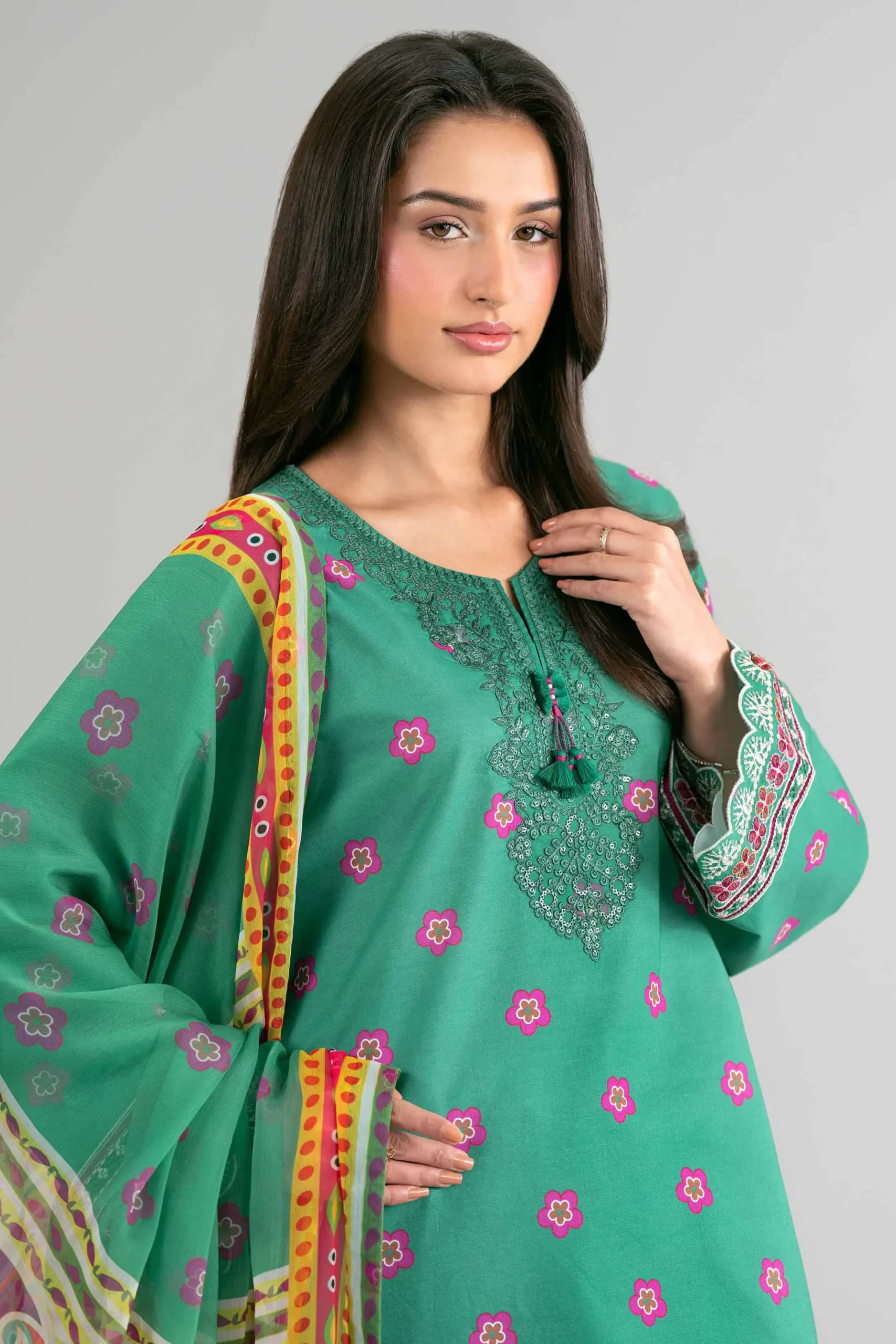 2 Piece - Digital Printed Embroidered Suit - 42601592