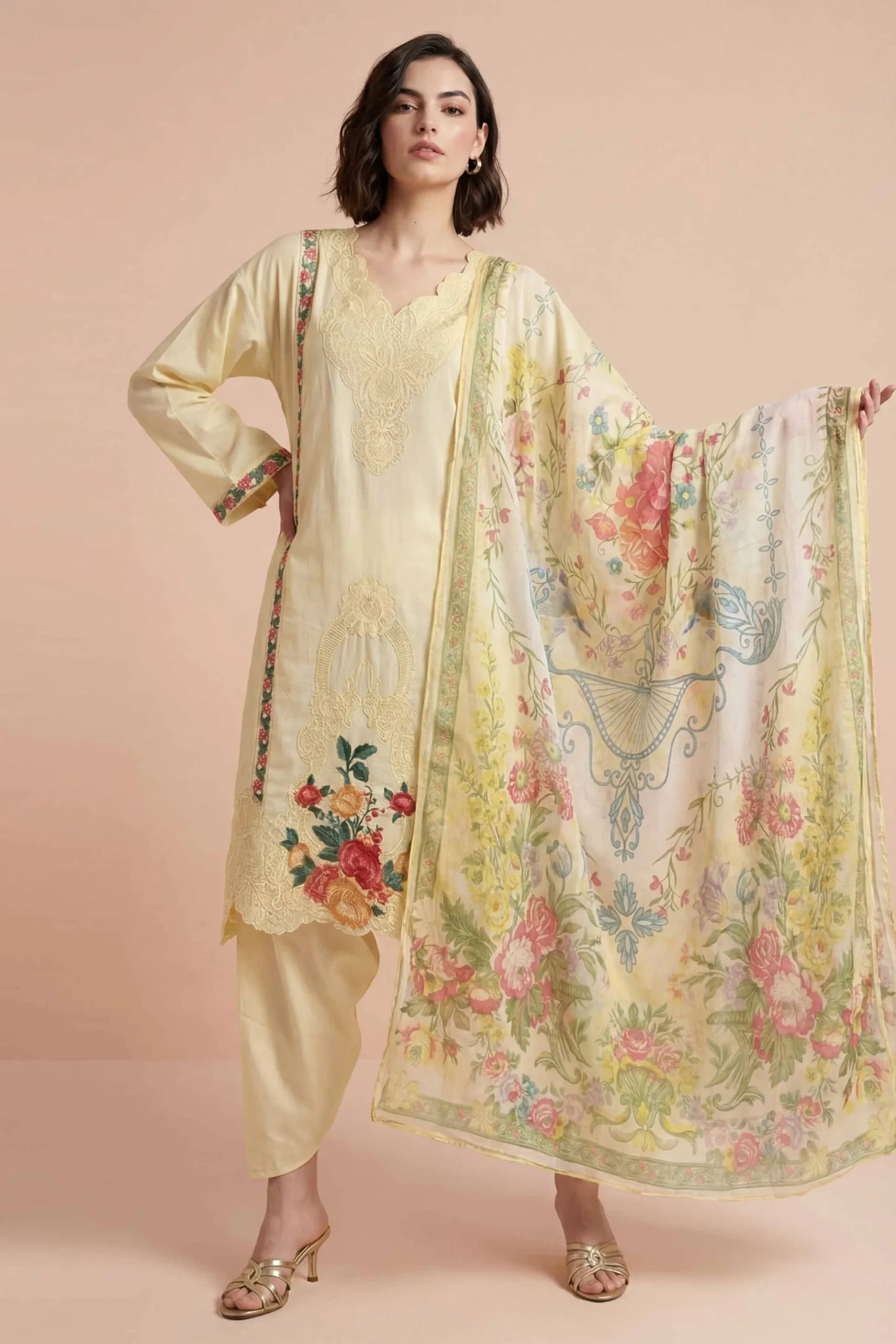 3 Piece - Embroidered Suit - PE26-318