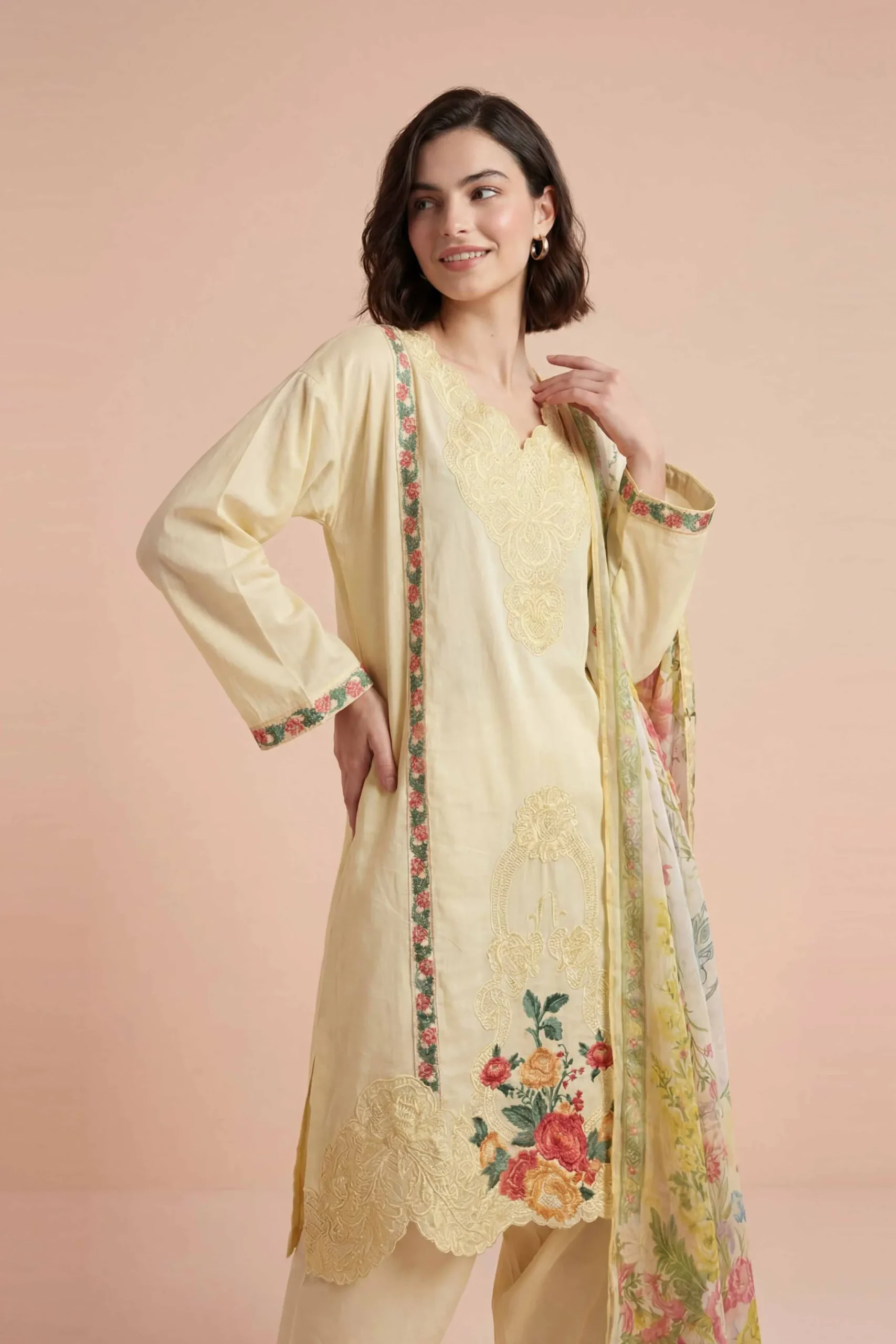 3 Piece - Embroidered Suit - PE26-318