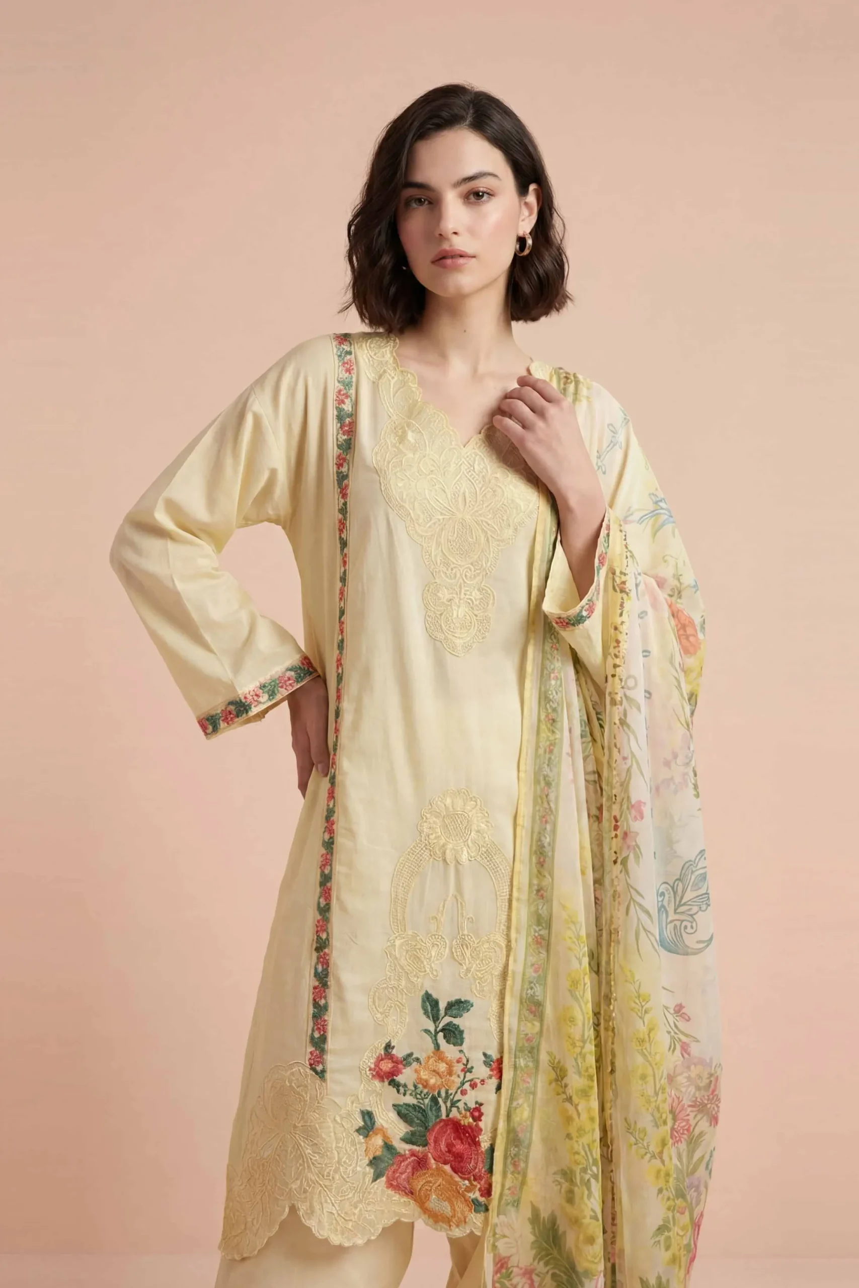 3 Piece - Embroidered Suit - PE26-318