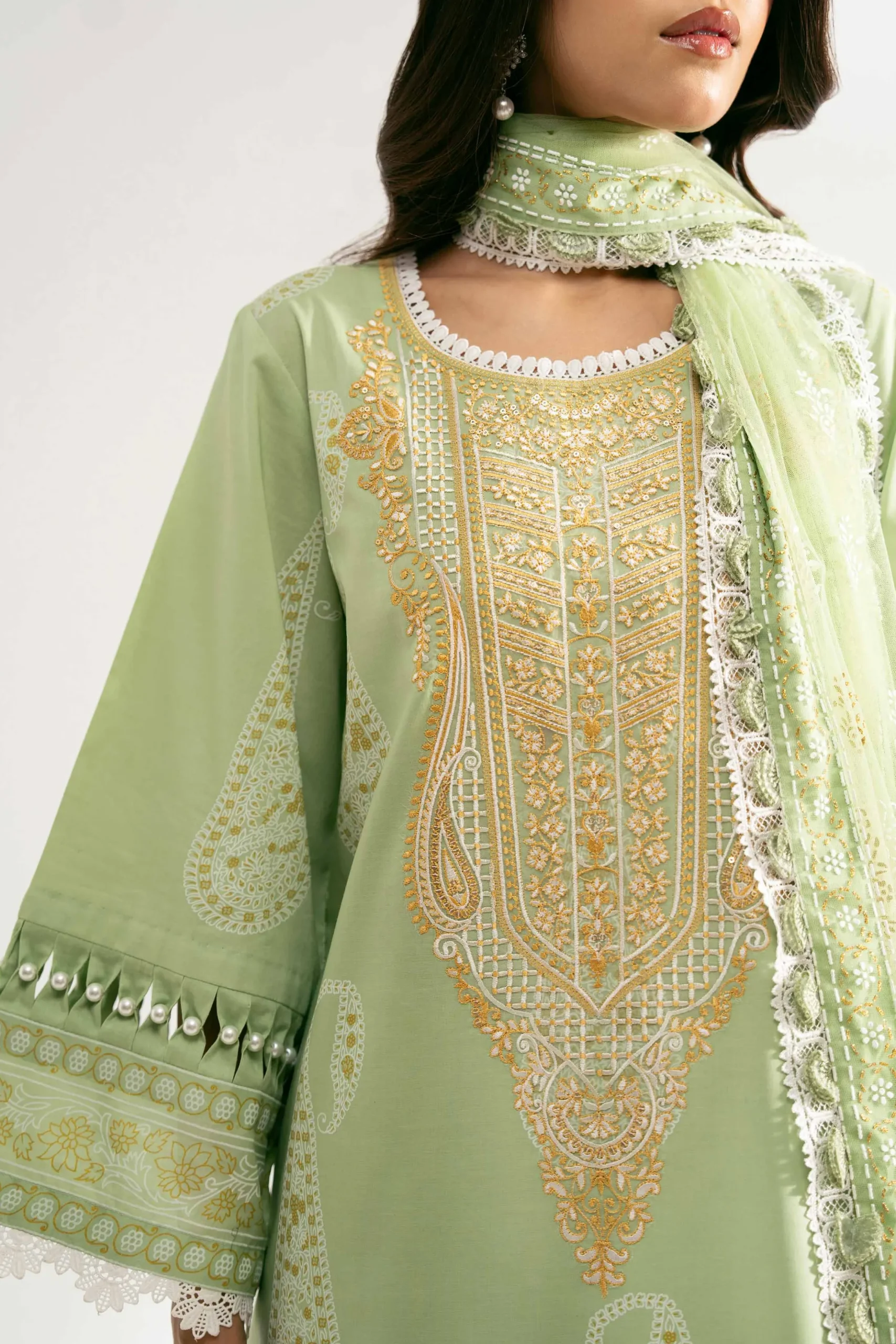 3 Piece - Paste Printed Embroidered Suit - 42501853