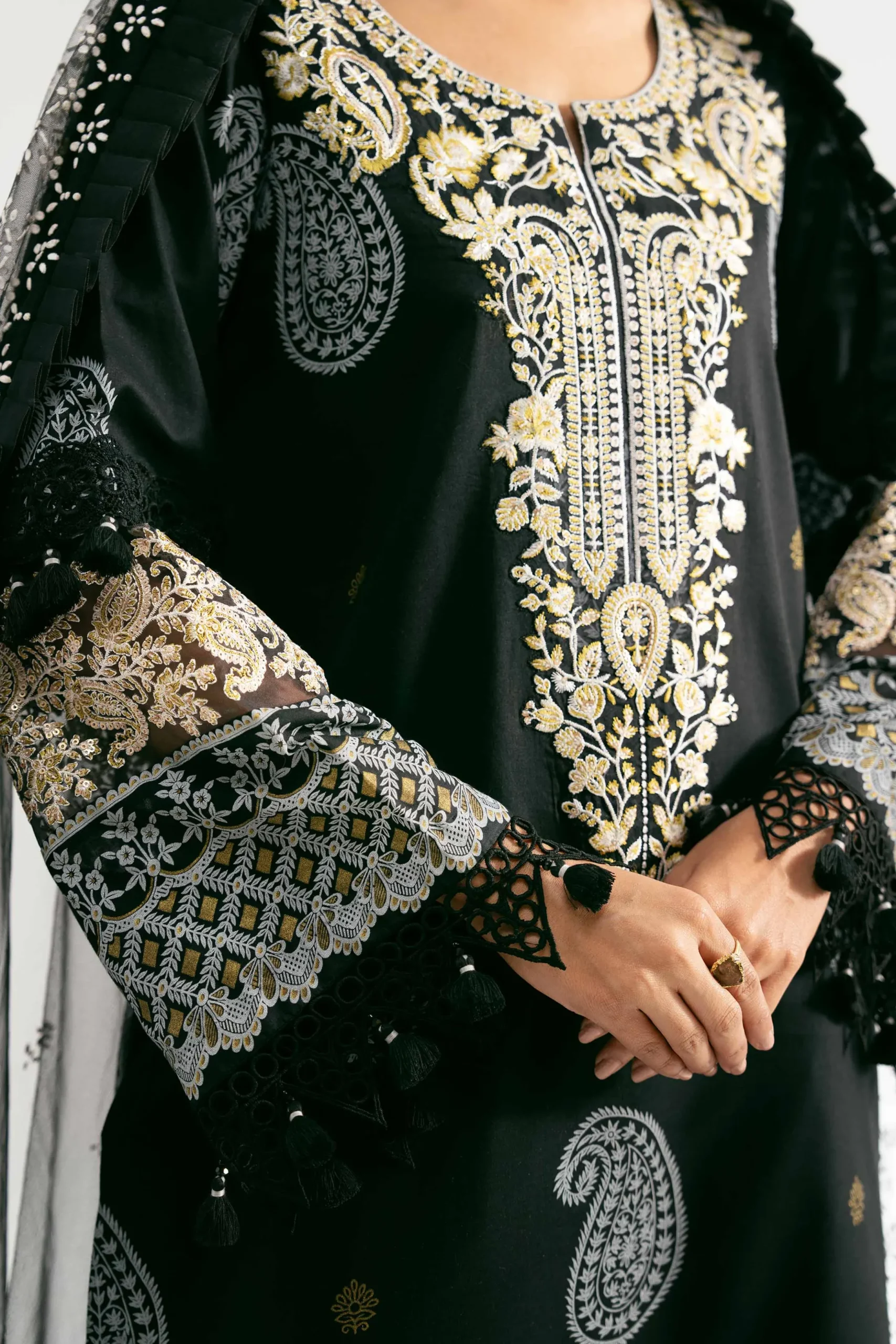 3 Piece - Paste Printed Embroidered Suit - 42501851