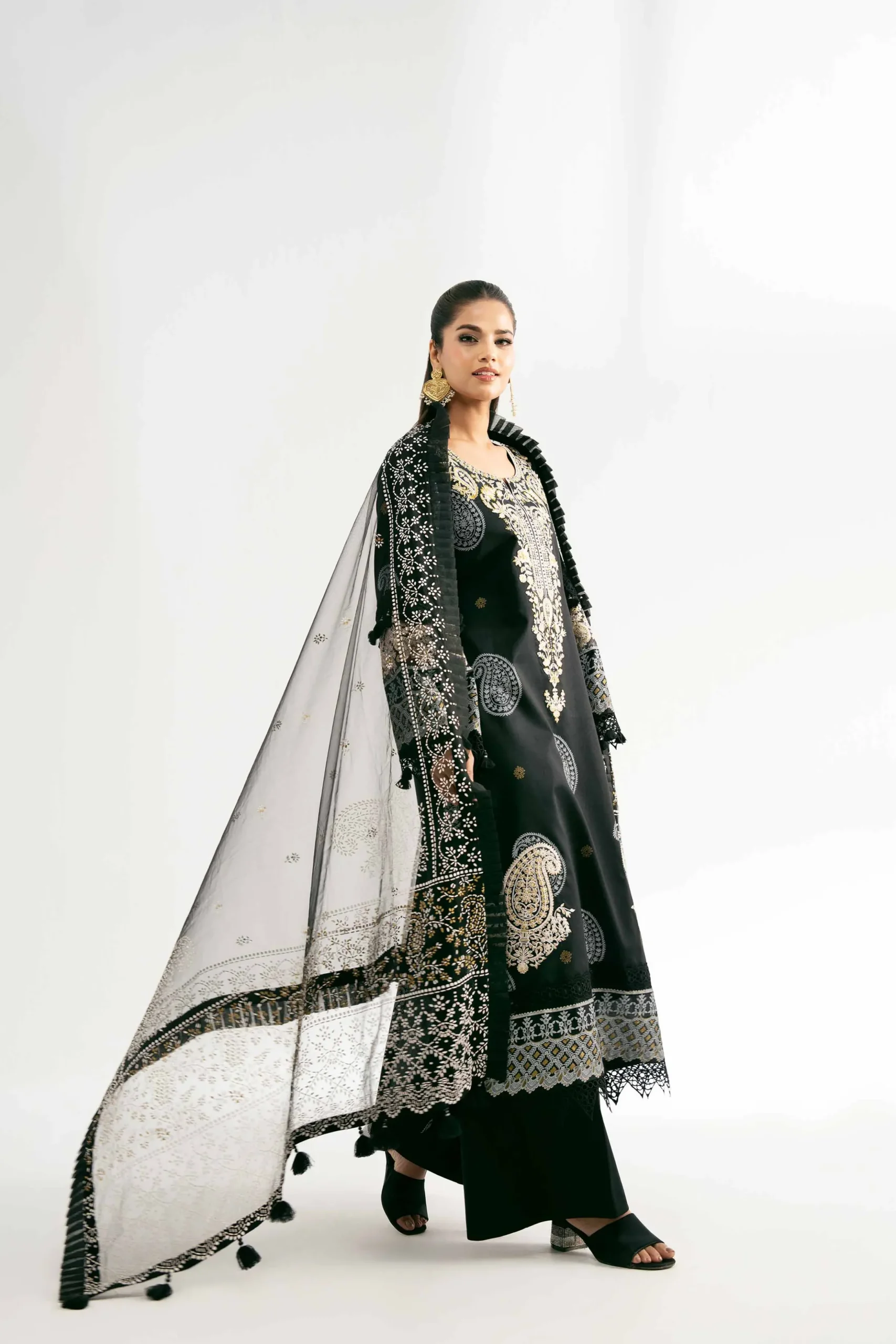 3 Piece - Paste Printed Embroidered Suit - 42501851