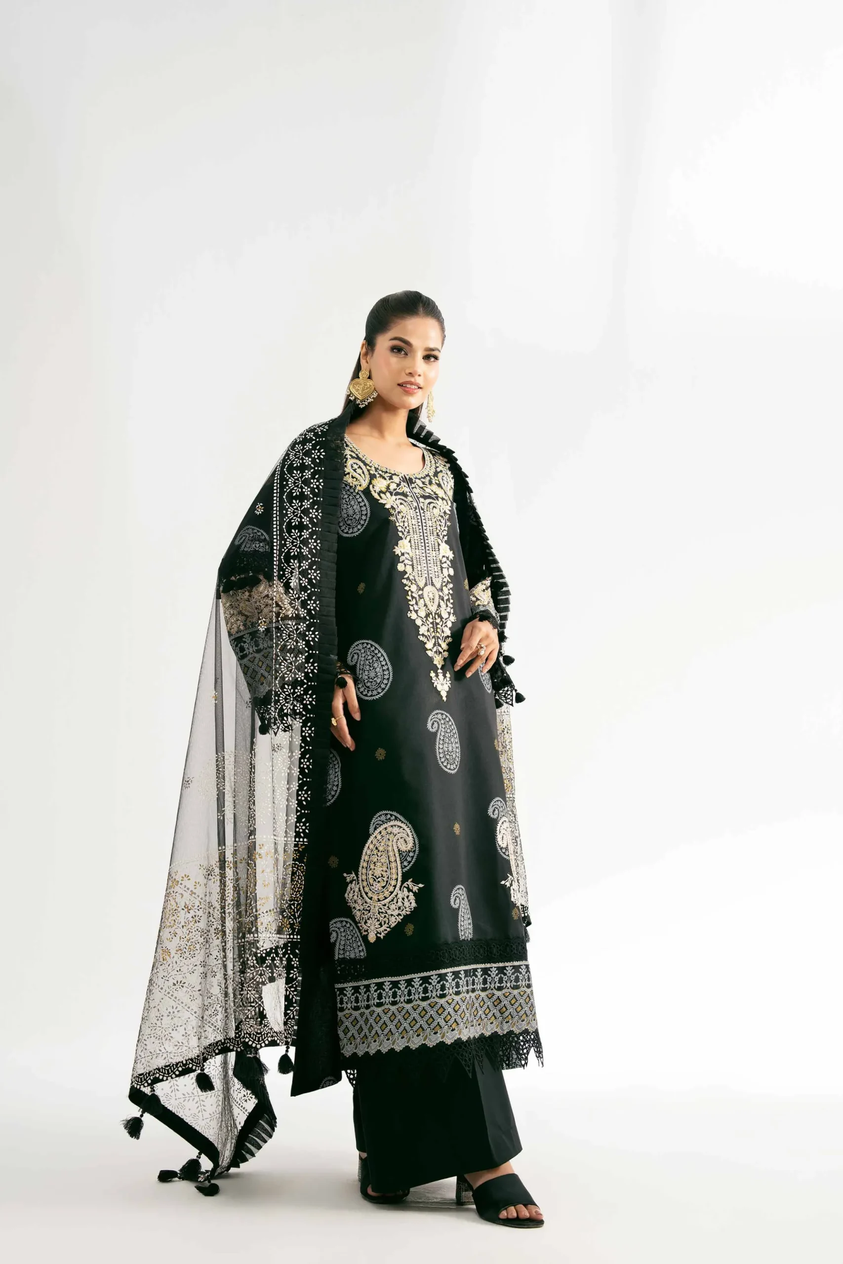 3 Piece - Paste Printed Embroidered Suit - 42501851