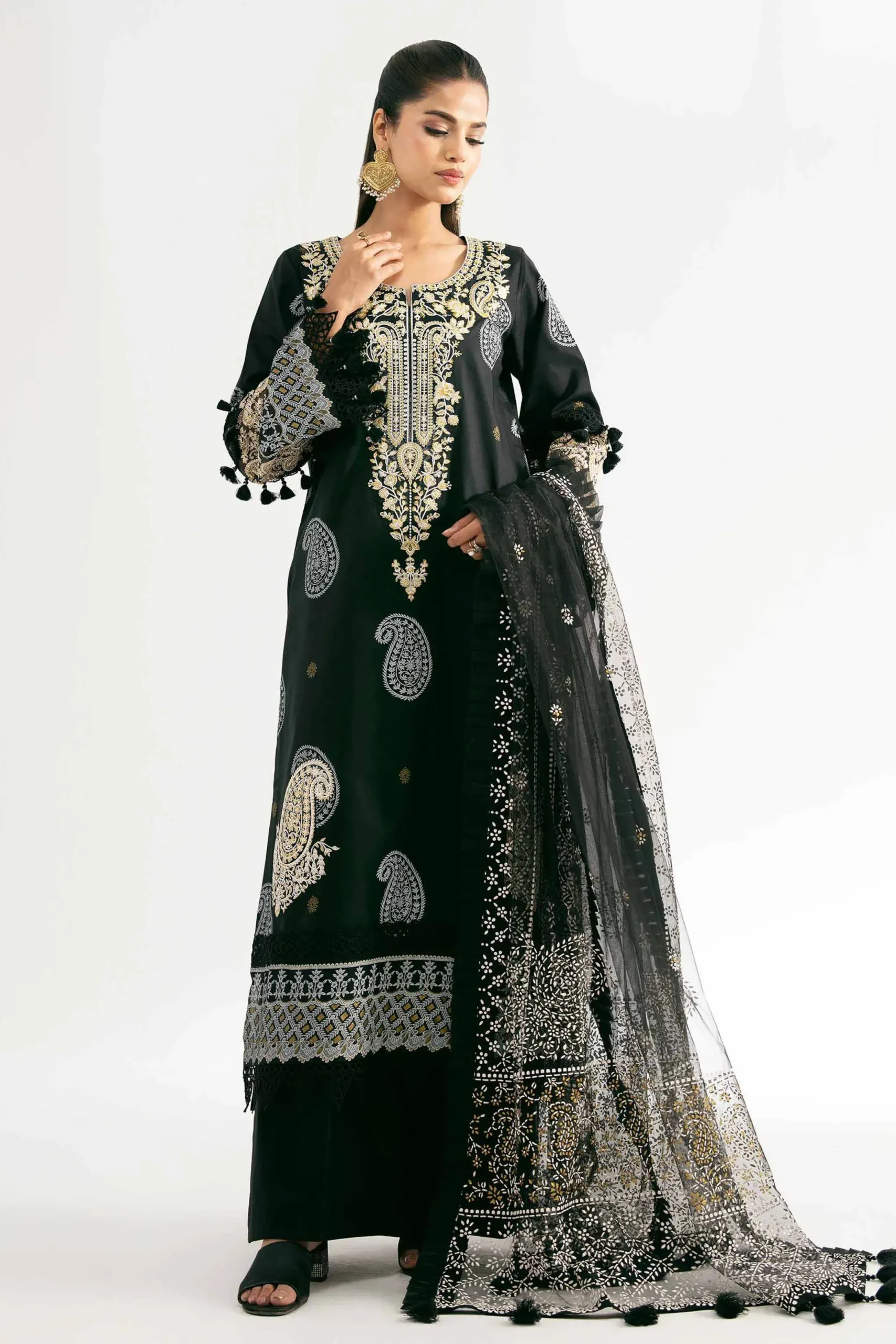 3 Piece - Paste Printed Embroidered Suit - 42501851