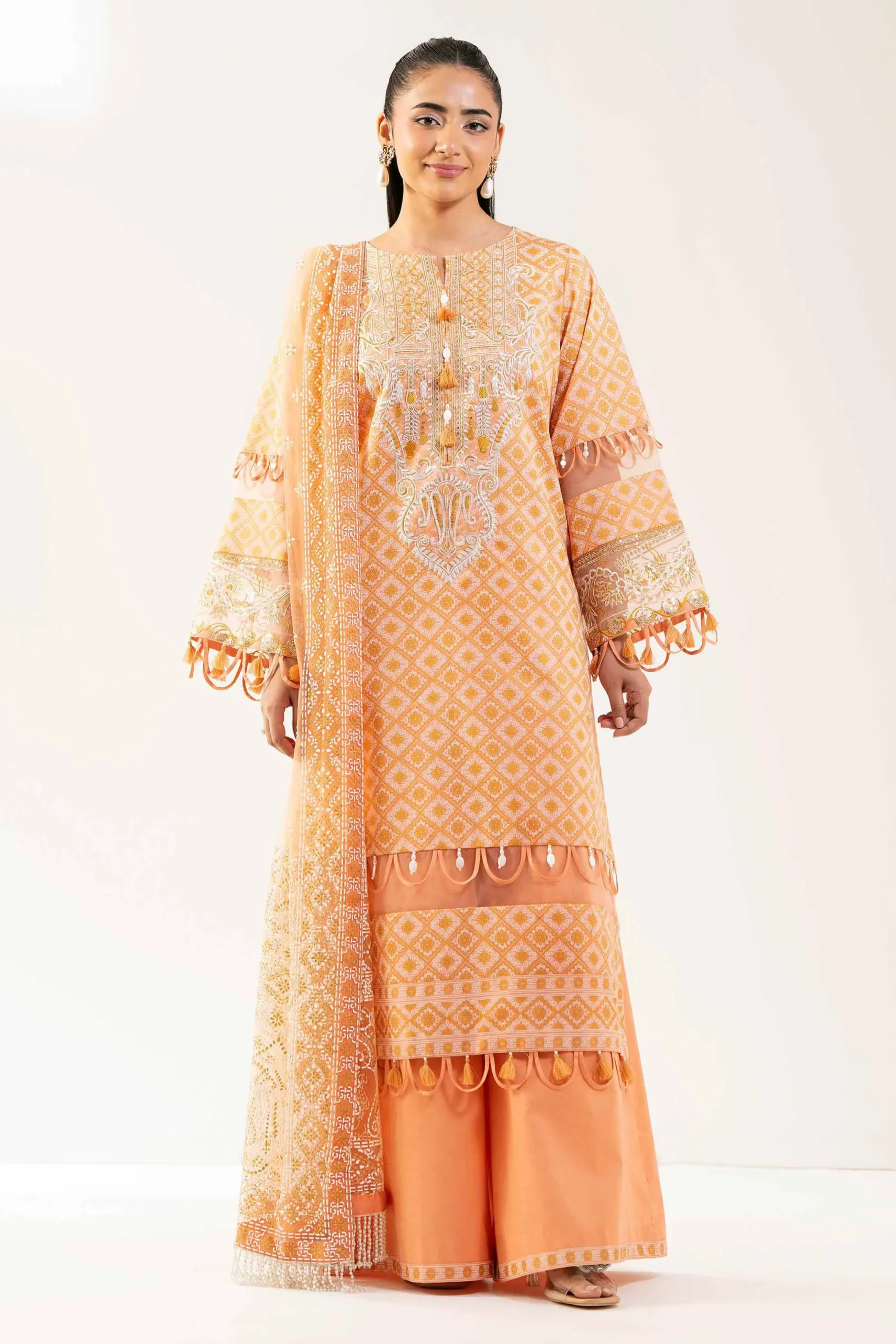 3 Piece - Paste Printed Embroidered Suit - 42501856