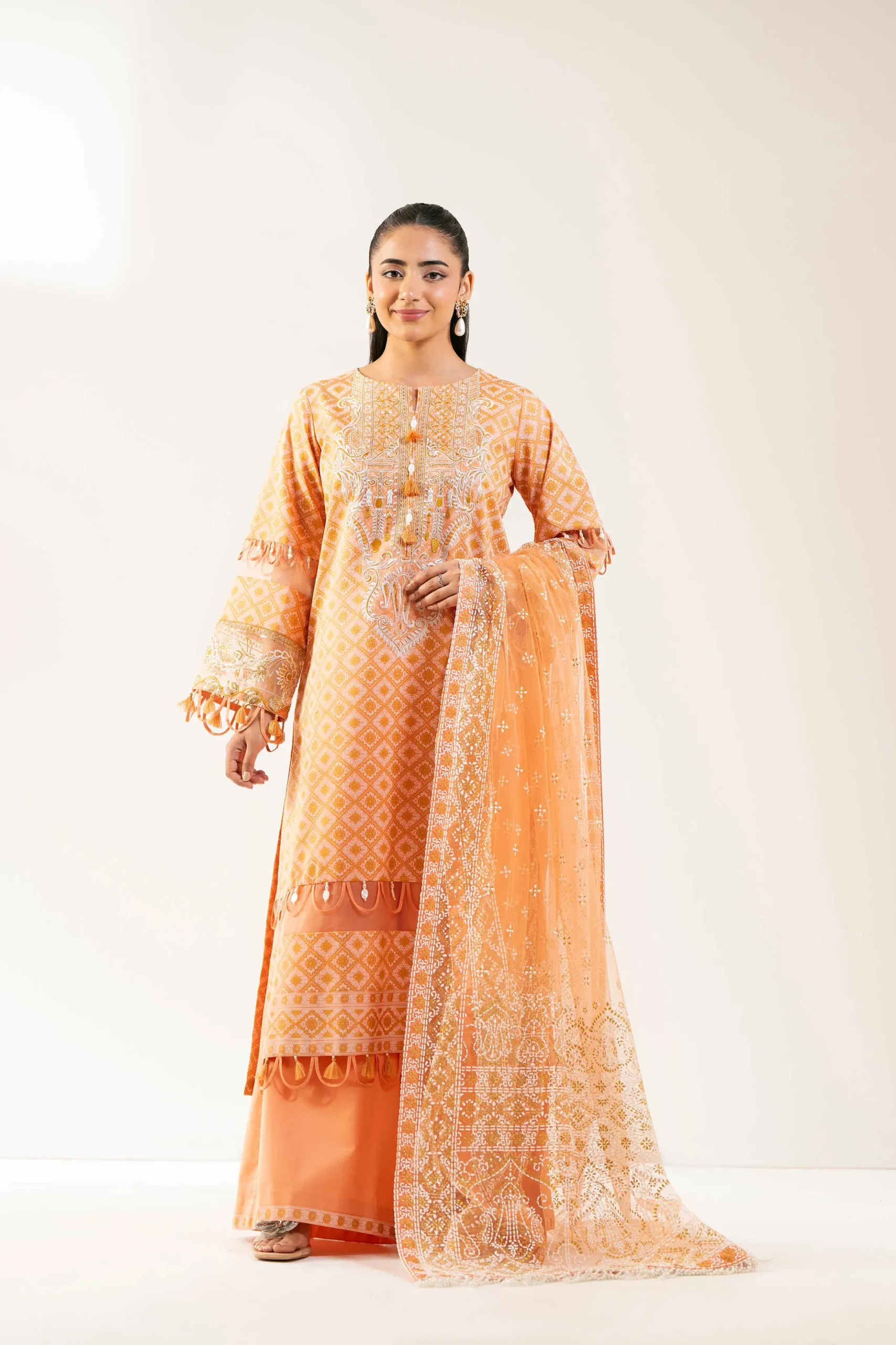 3 Piece - Paste Printed Embroidered Suit - 42501856