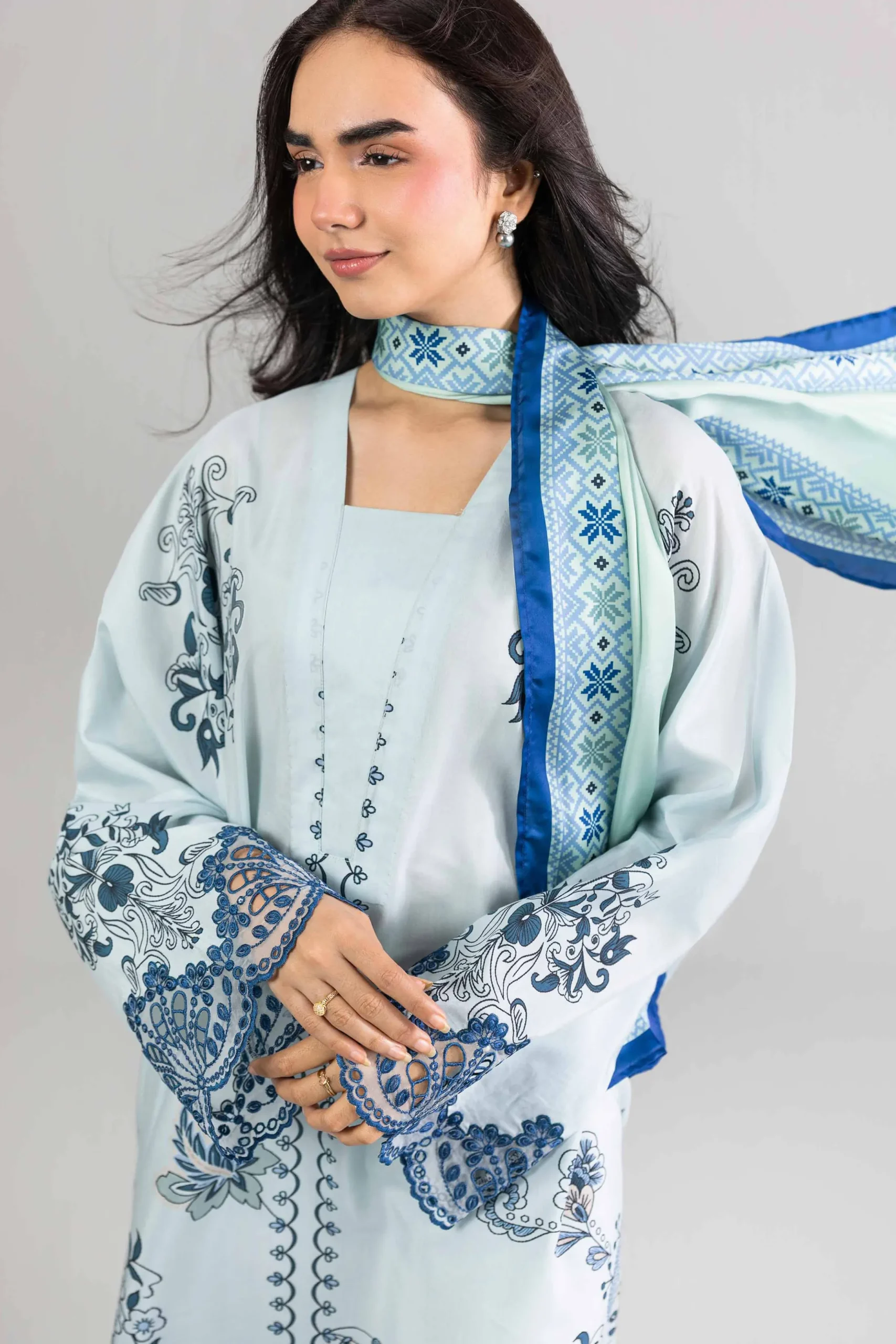 2 Piece - Printed Embroidered Shirt - FE26-68